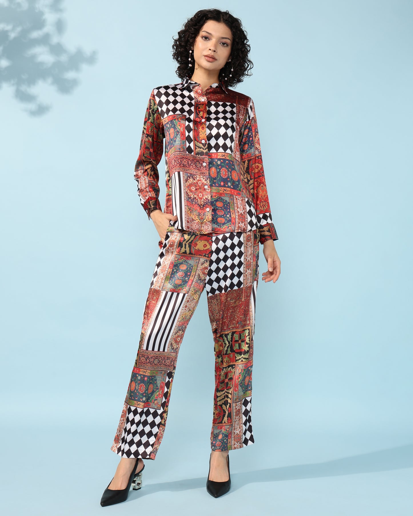 Chequered multicolour Printed Modal Co-ord Set- Set of 2