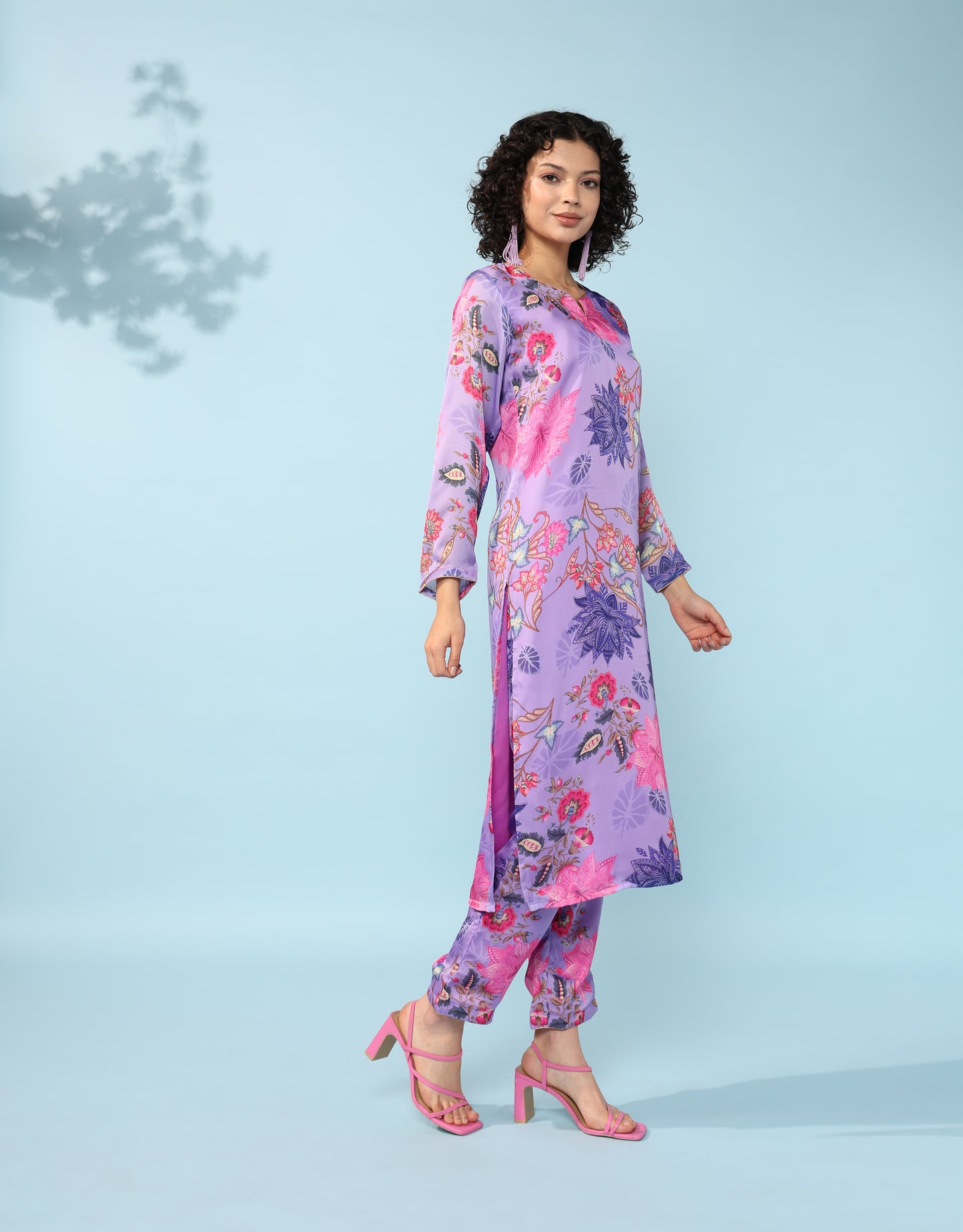 Lavender Georgette suit with organza dupatta set of 3