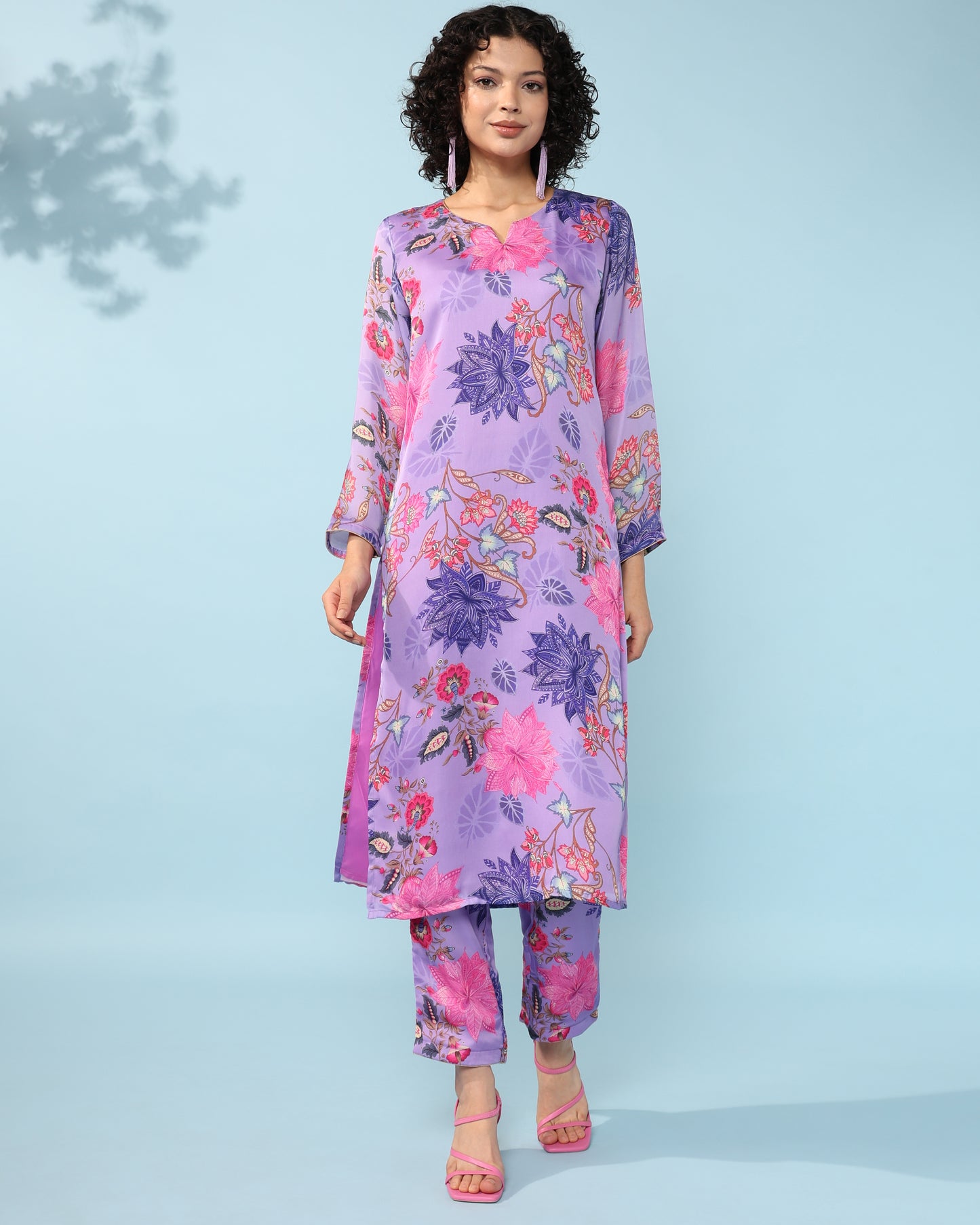 Lavender Georgette suit with organza dupatta set of 3