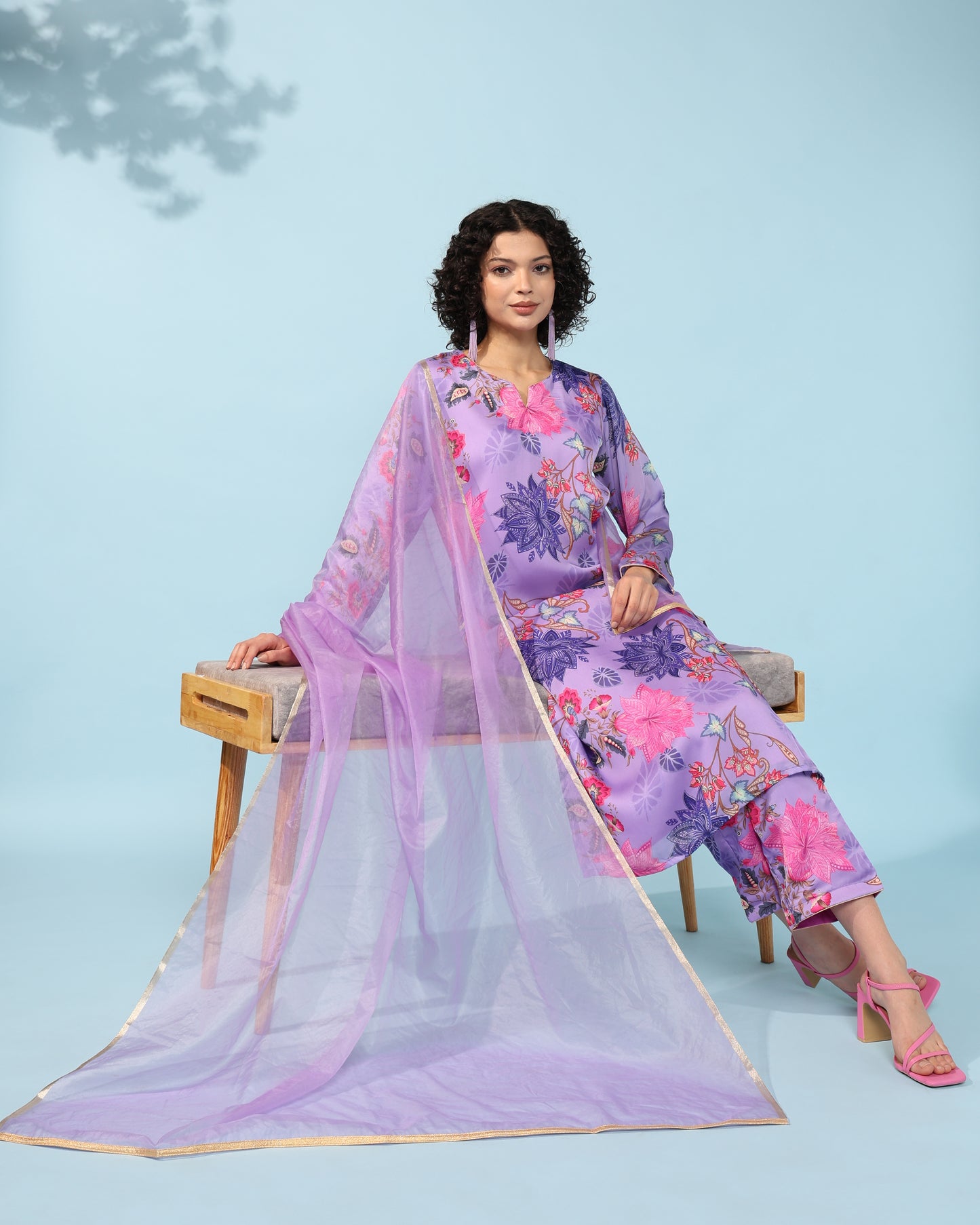 Lavender Georgette suit with organza dupatta set of 3