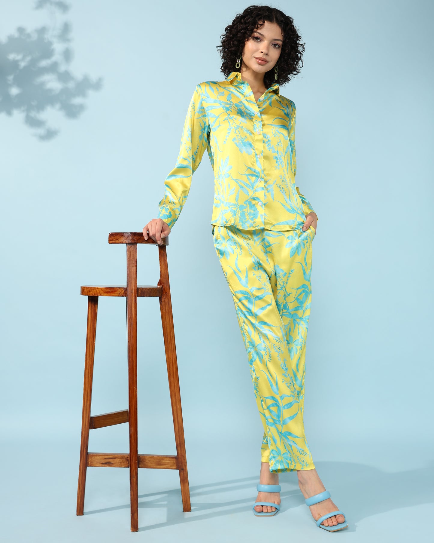 Yellow green multicolour Printed Modal Co-ord Set- Set of 2