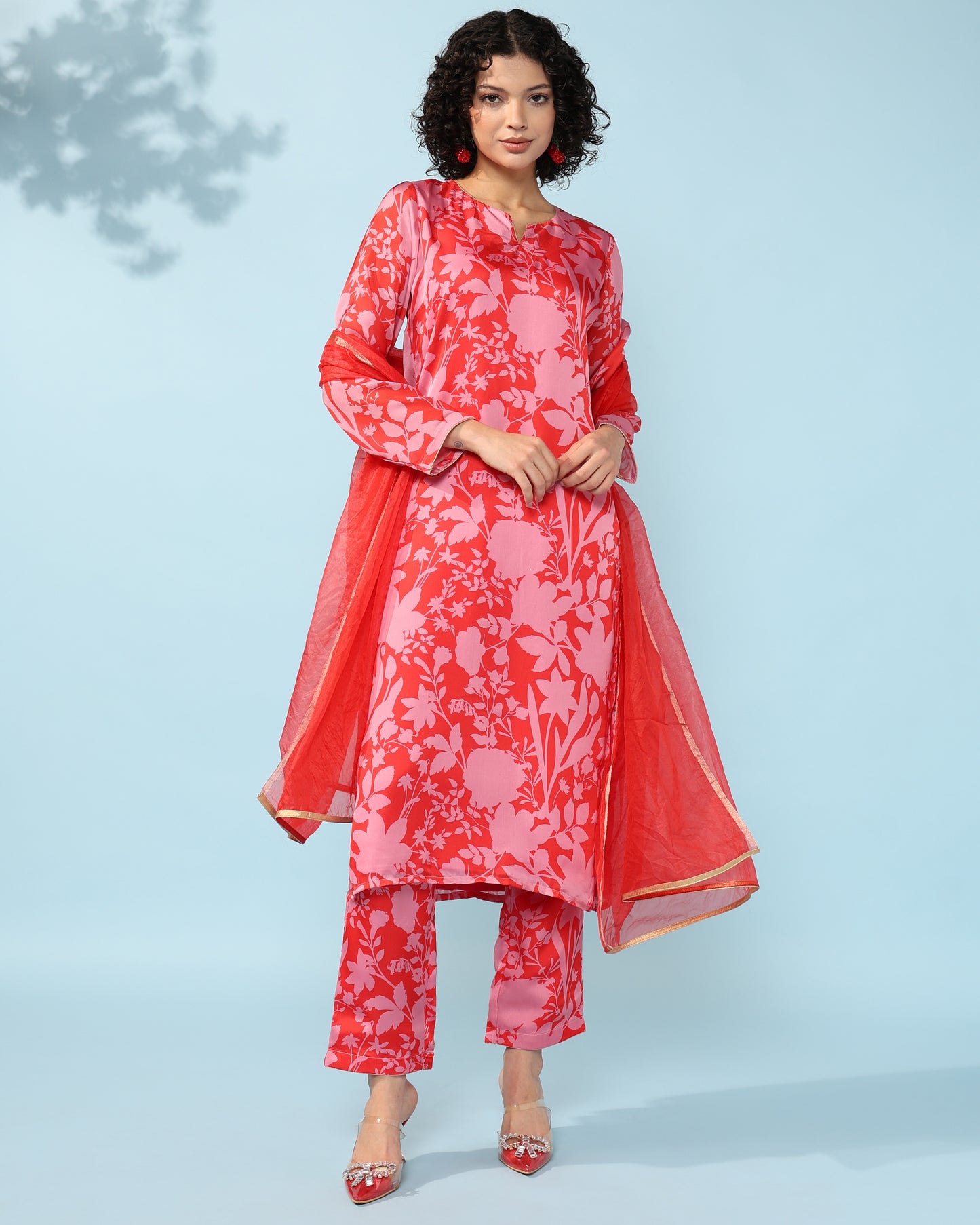 Floral multicolour Georgette suit with organza dupatta set of 3