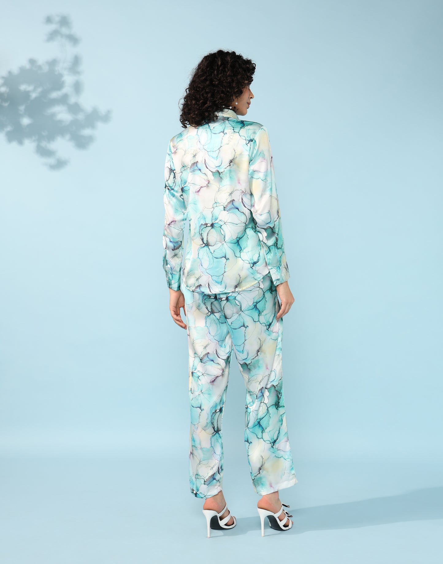 Cream Blue Multicolor Printed Modal Co-ord Set- Set of 2