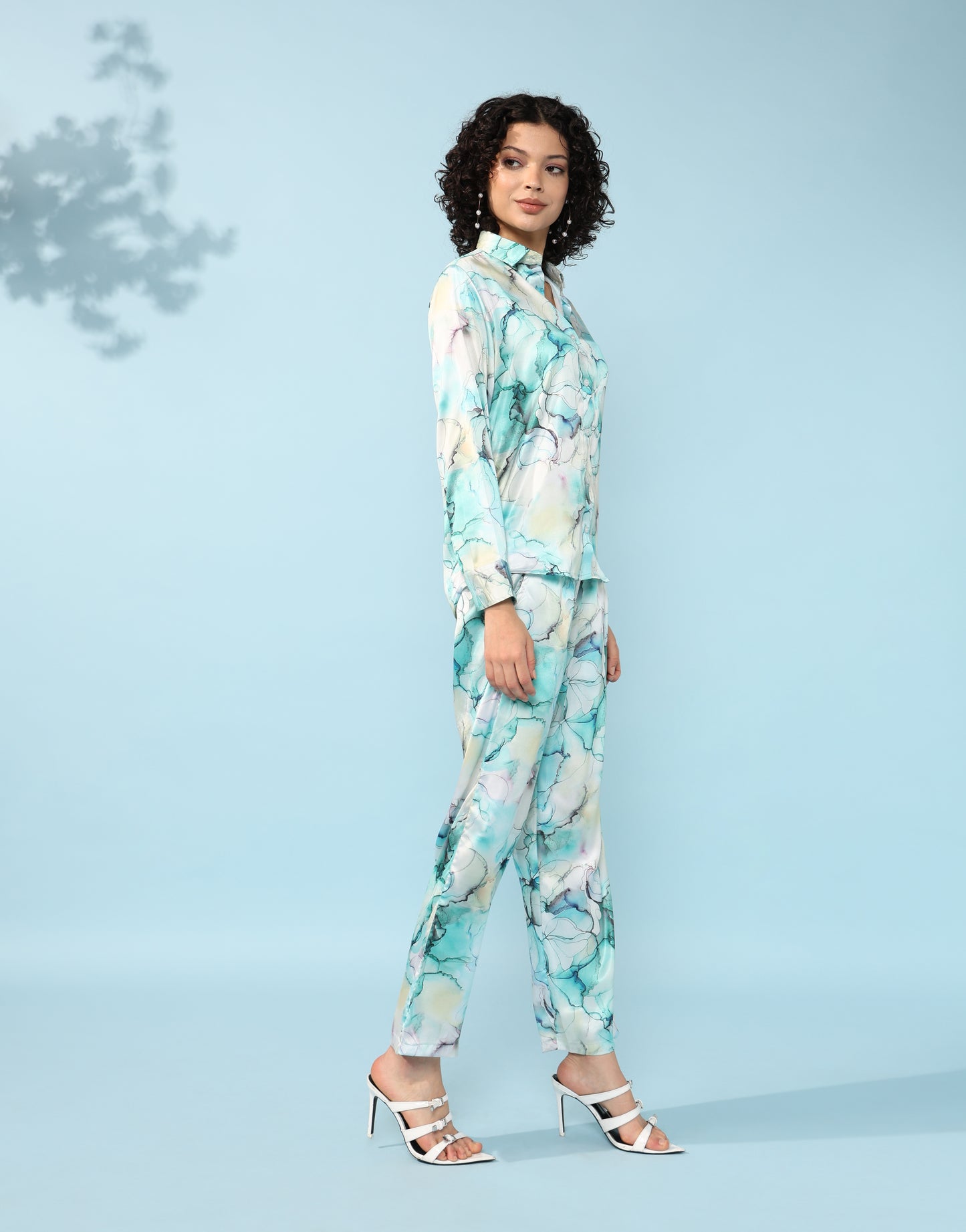 Cream Blue Multicolor Printed Modal Co-ord Set- Set of 2