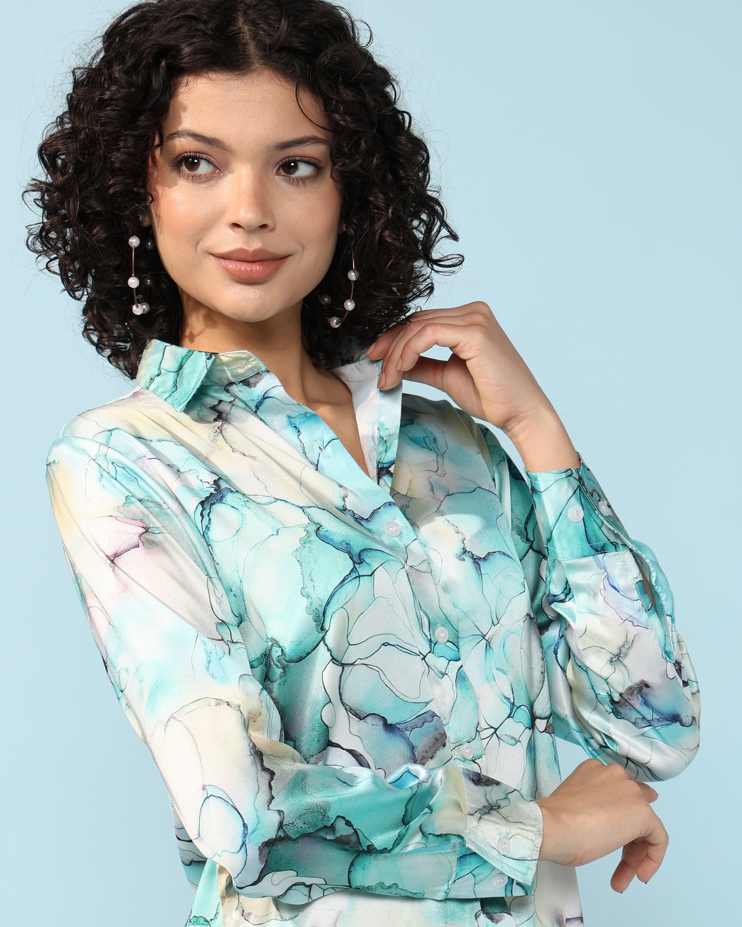 Cream Blue Multicolor Printed Modal Co-ord Set- Set of 2