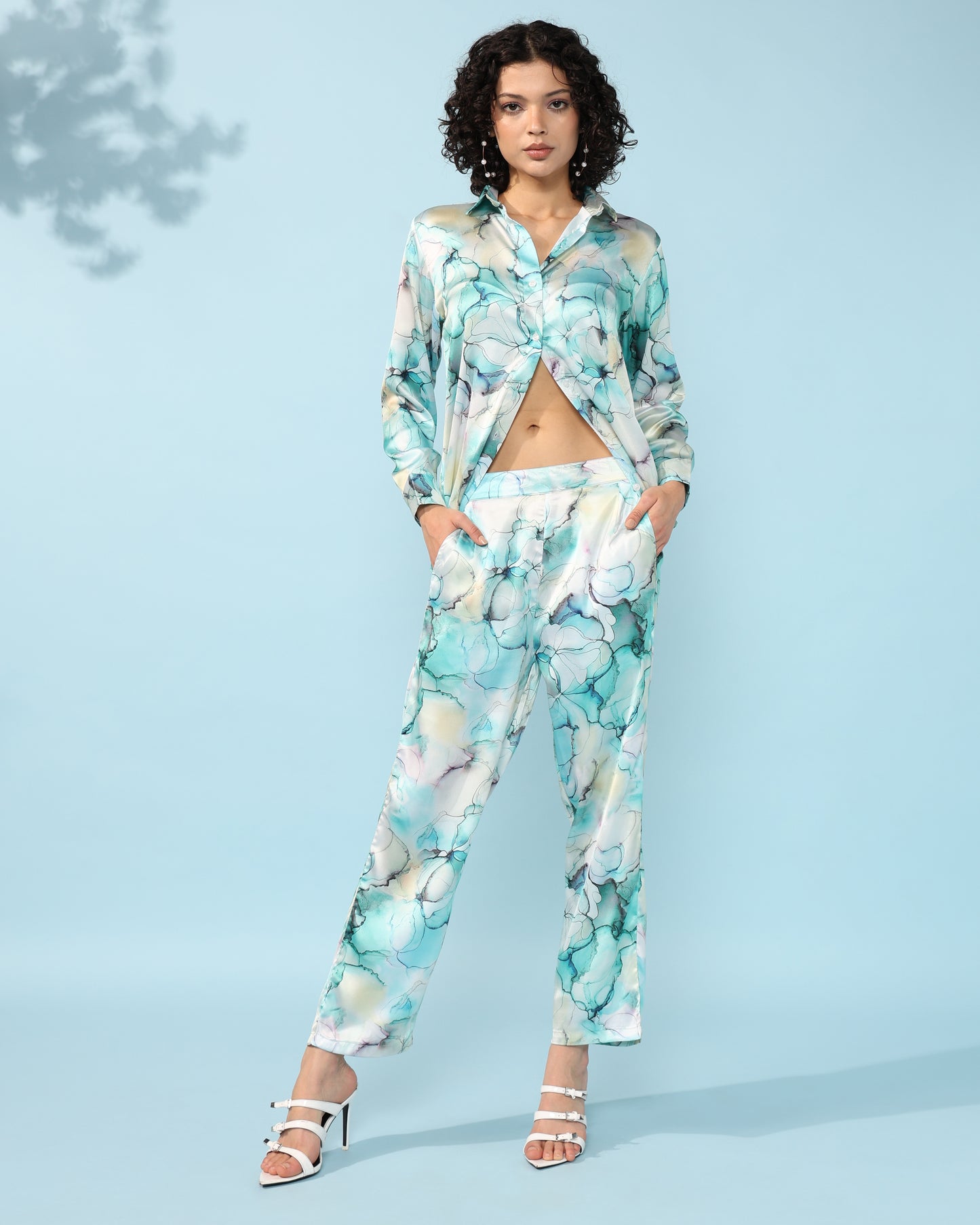 Cream Blue Multicolor Printed Modal Co-ord Set- Set of 2