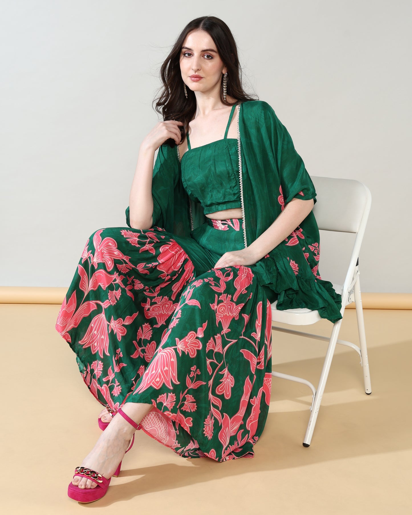 Peach Bloom Pure Muslin Sharara Set of 3