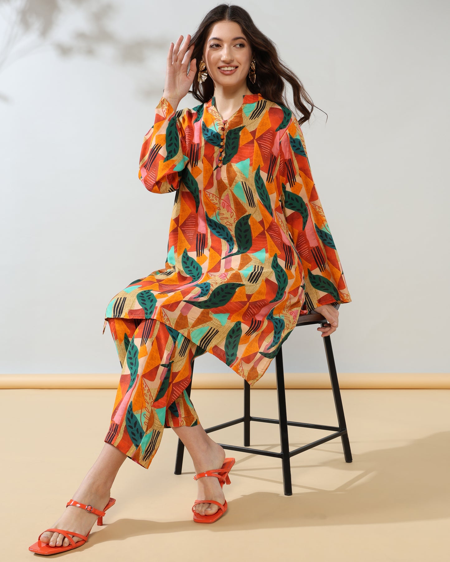Orange ethnic Pure Muslin Suit Set of 2