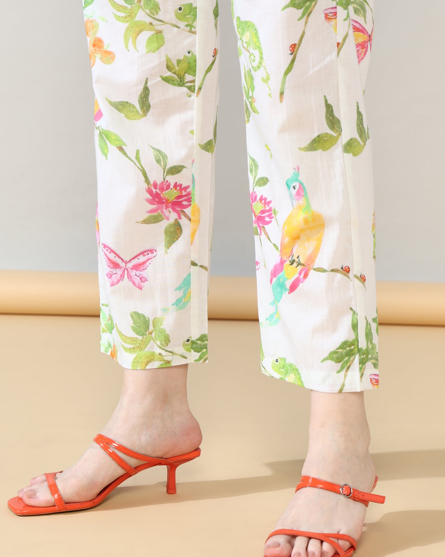 Cream peach floral Pure Cotton Suit Set of 2