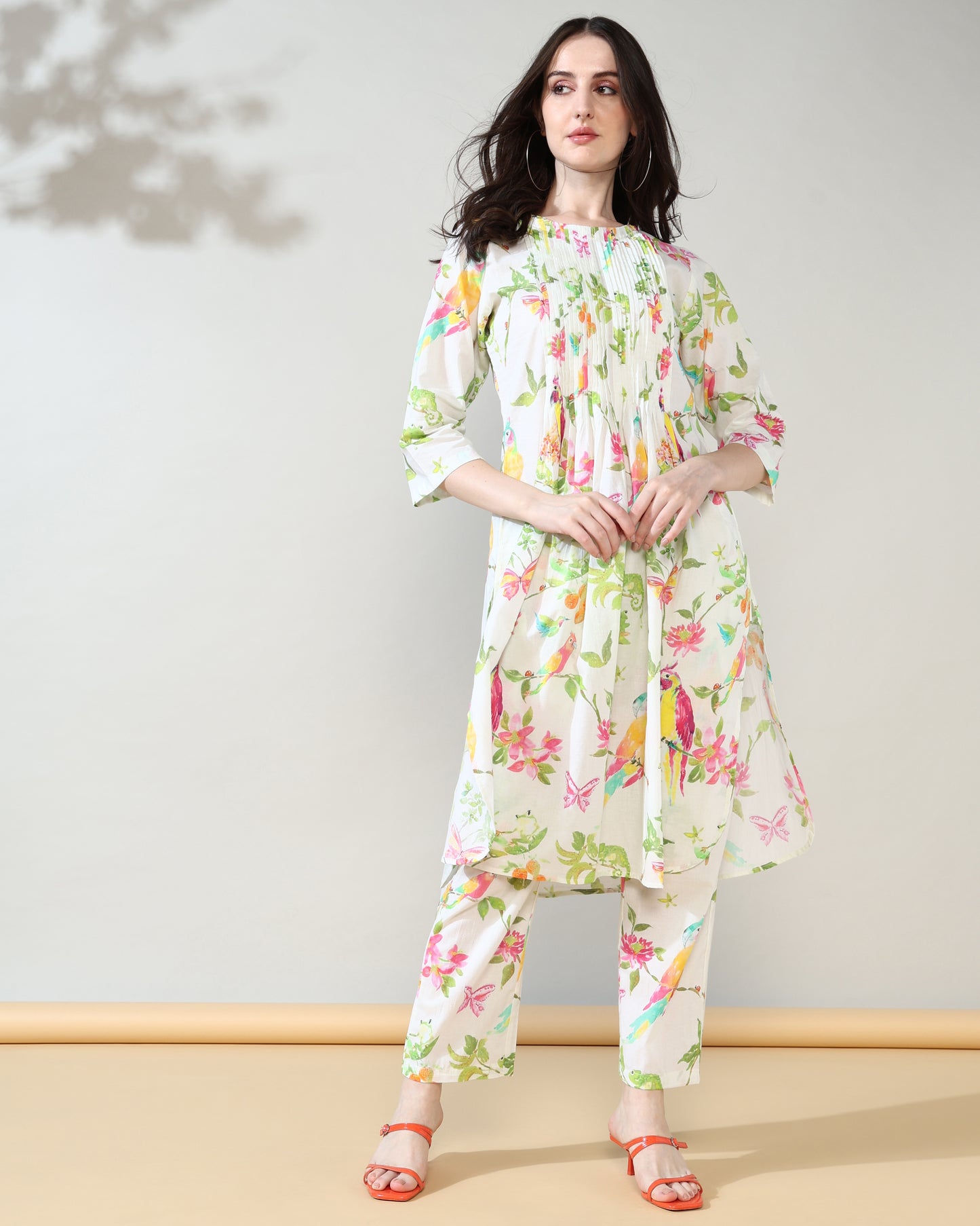 Cream peach floral Pure Cotton Suit Set of 2