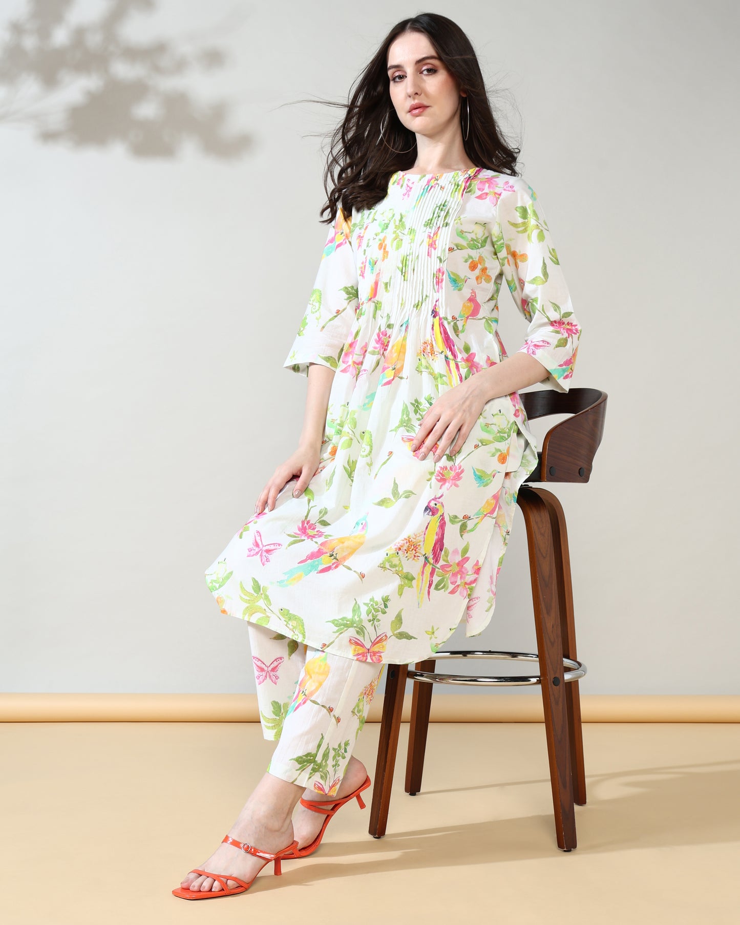 Cream peach floral Pure Cotton Suit Set of 2