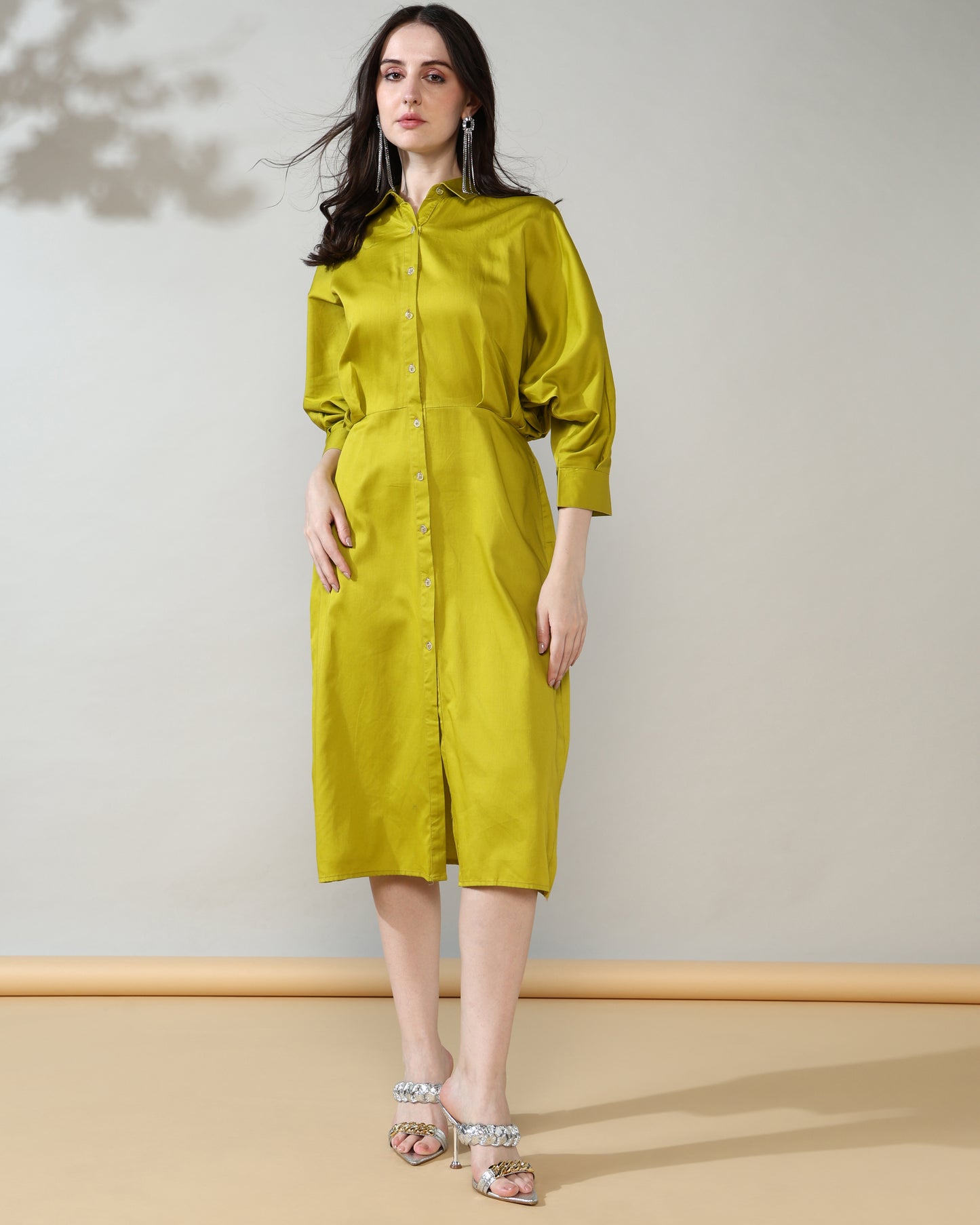 Olive Green Long Shirt Dress