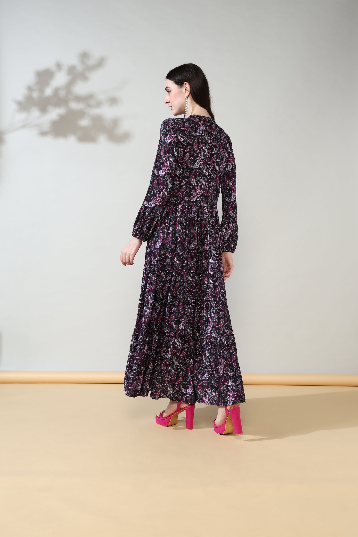 Black Paisley Rayon Long Dress