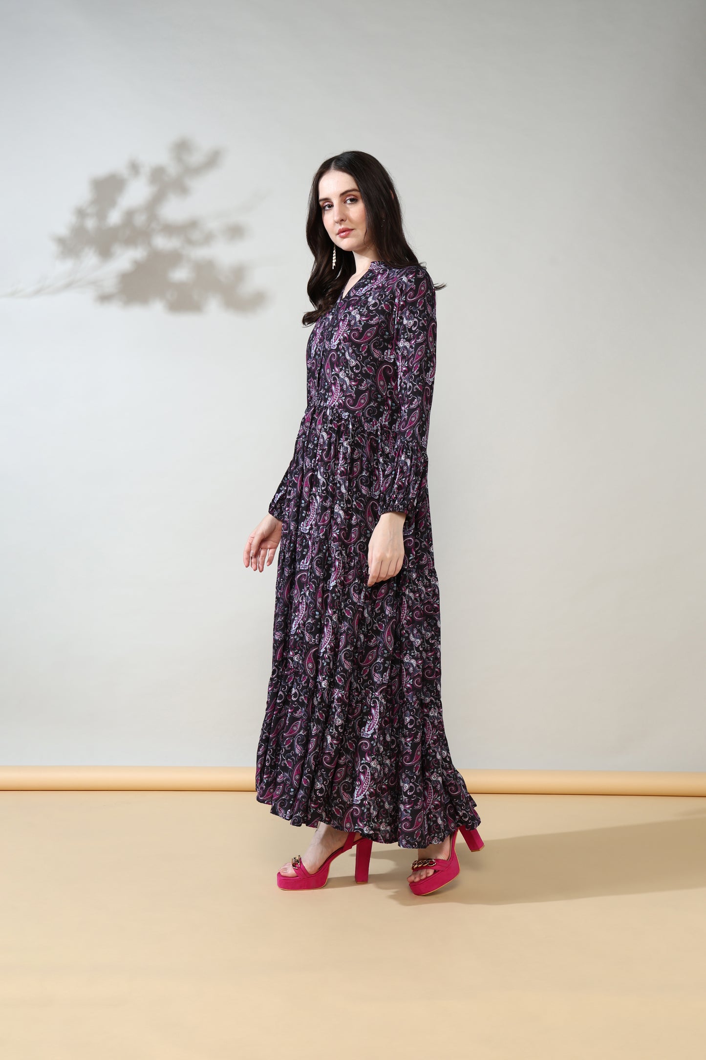 Black Paisley Rayon Long Dress