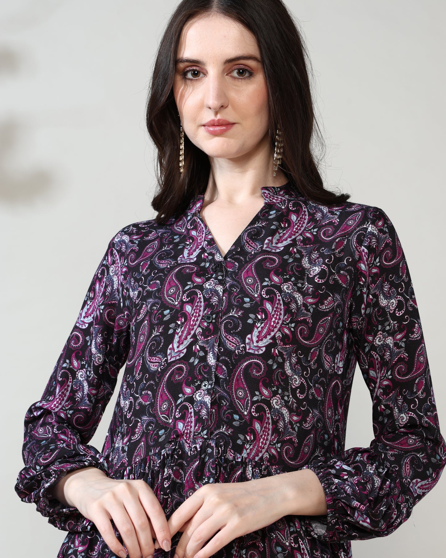 Black Paisley Rayon Long Dress