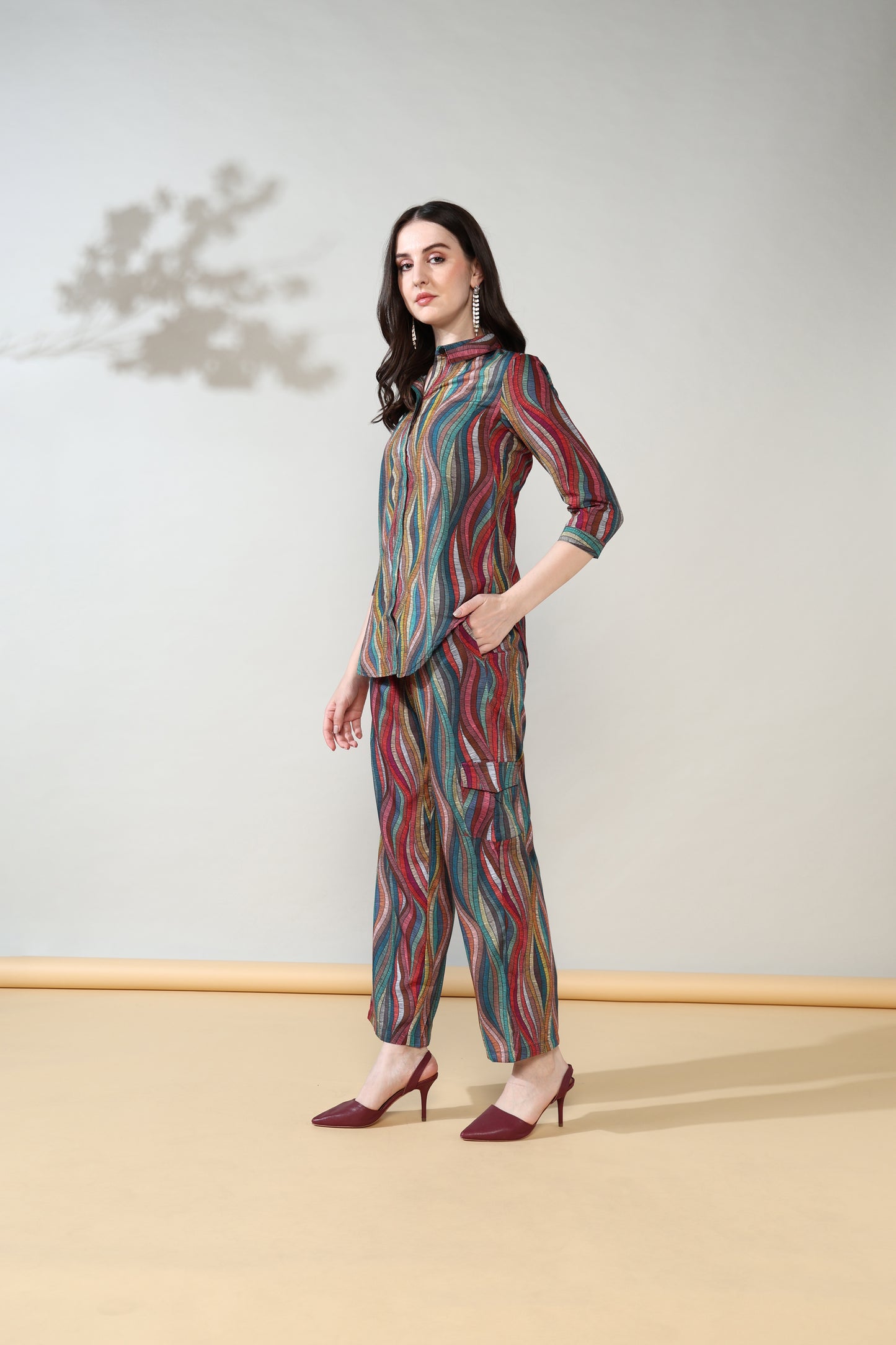 Multicolour line Rayon coord set of 2