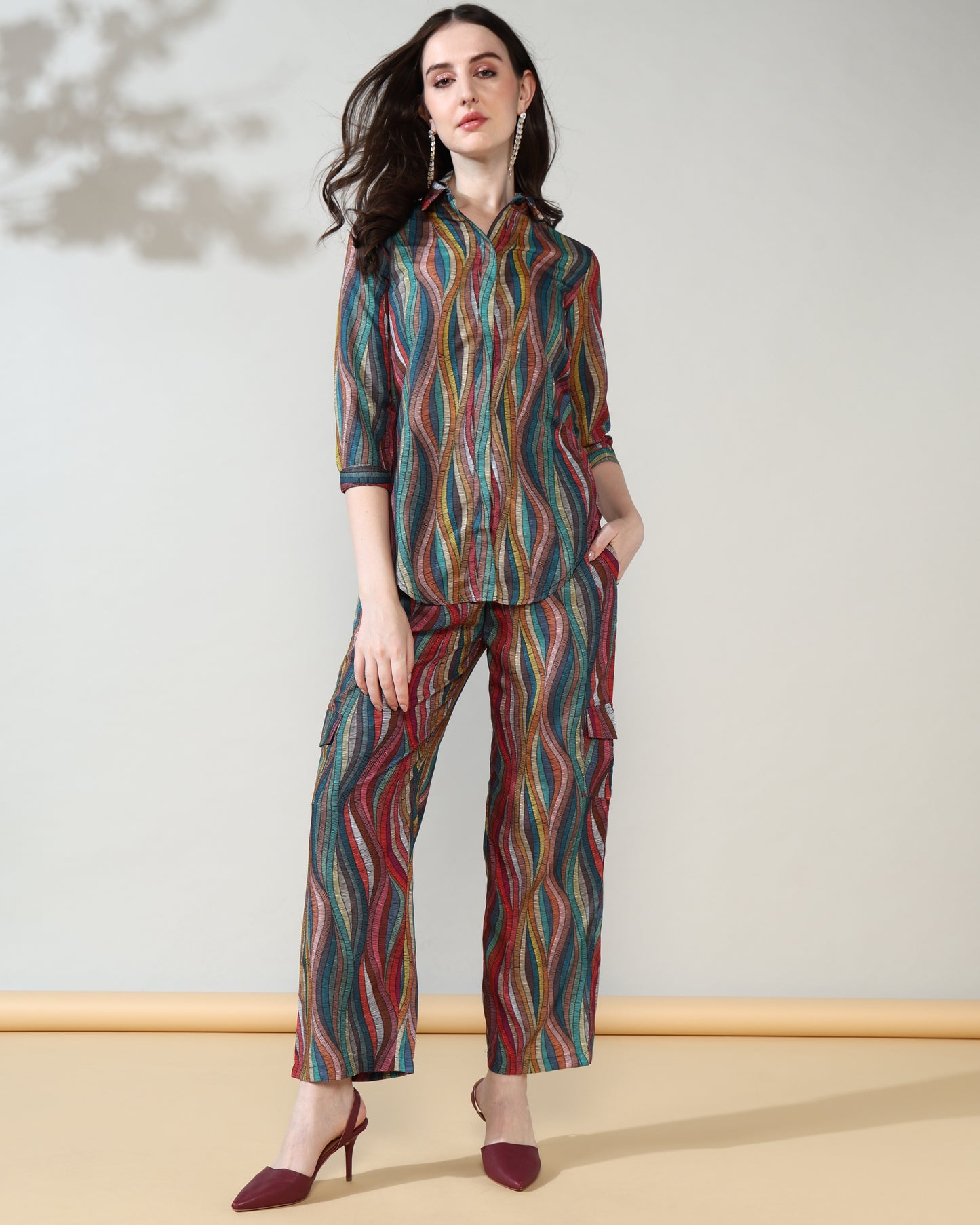 Multicolour line Rayon coord set of 2