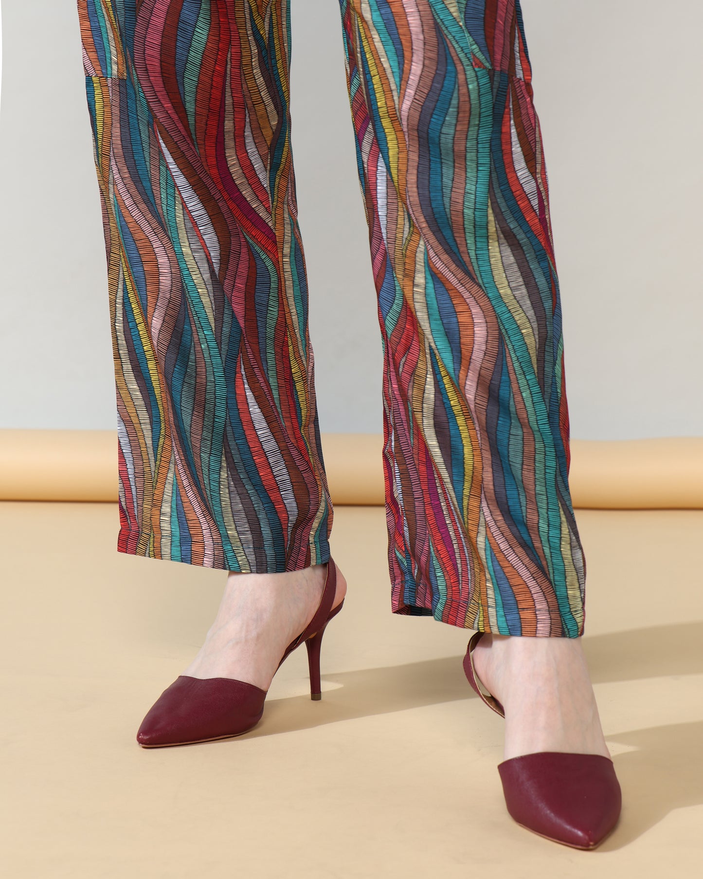 Multicolour line Rayon coord set of 2