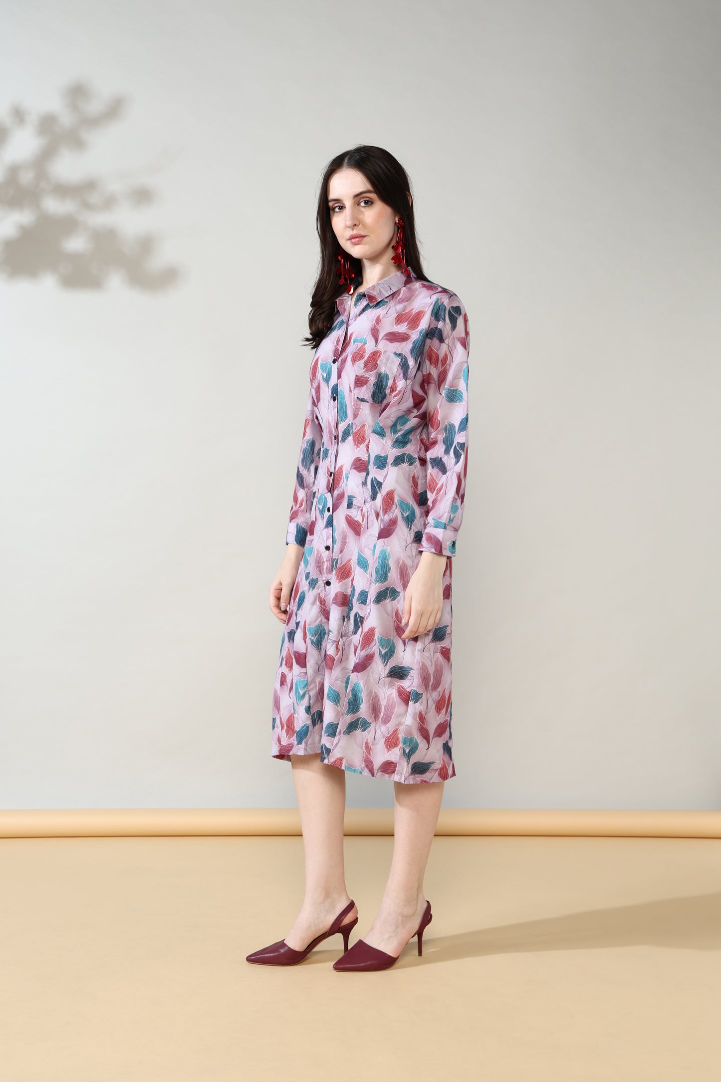 Rosey leaf short shirt dress