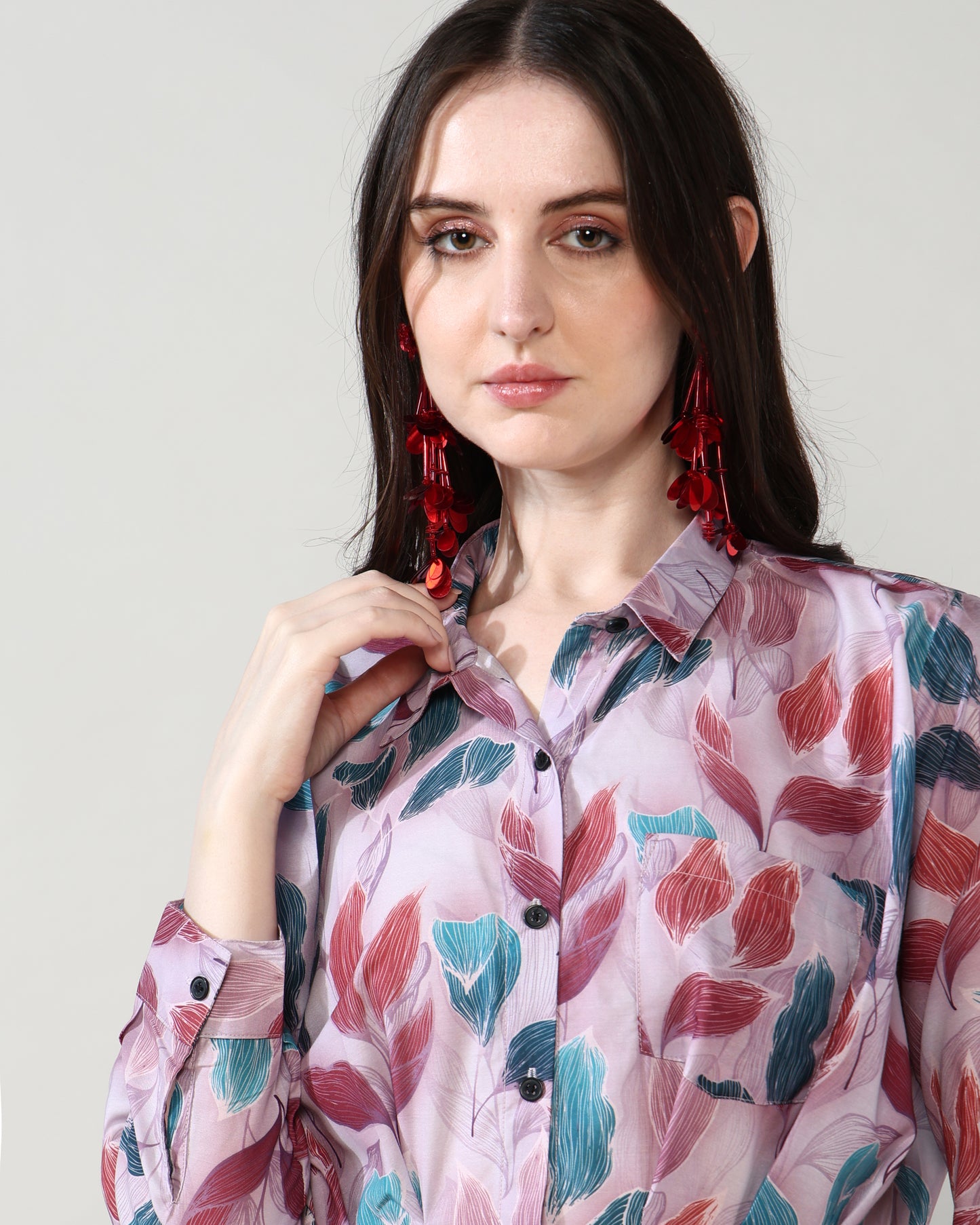 Rosey leaf short shirt dress