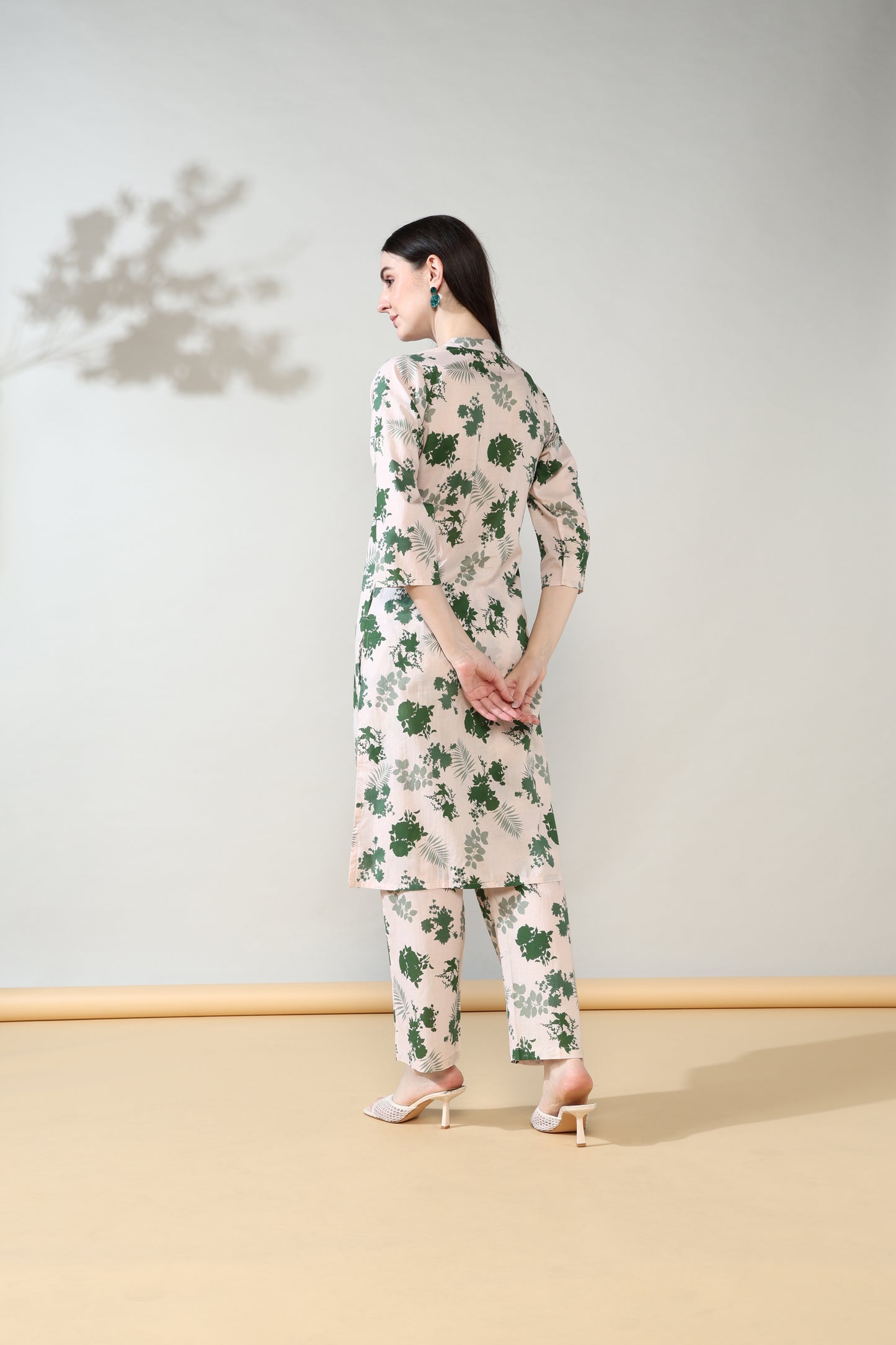 Beige Green Pure Cotton Suit Set of 2