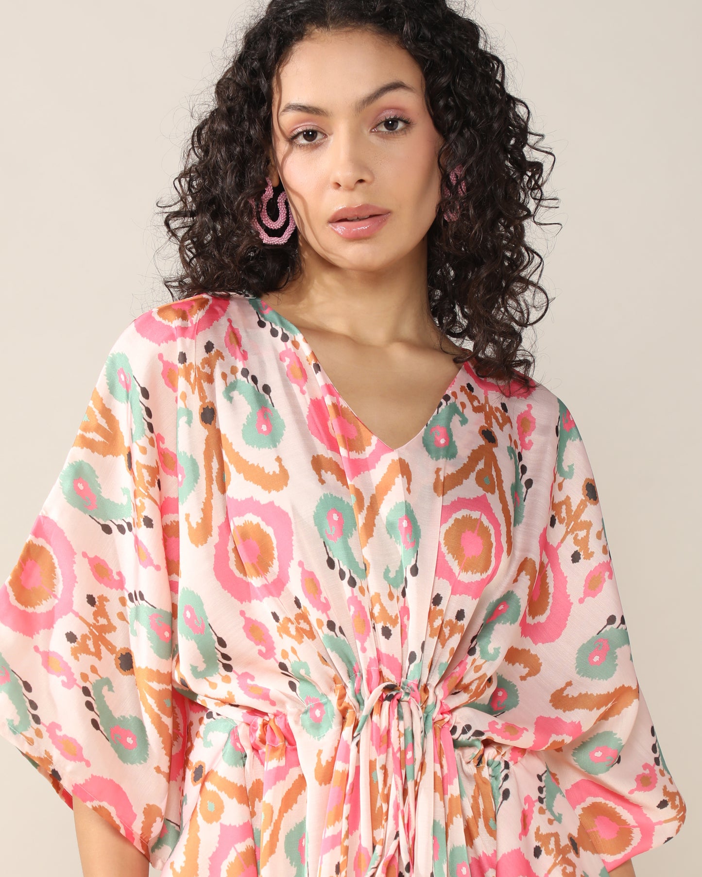 Ikkat ethnic Satin linen Kaftan Dress