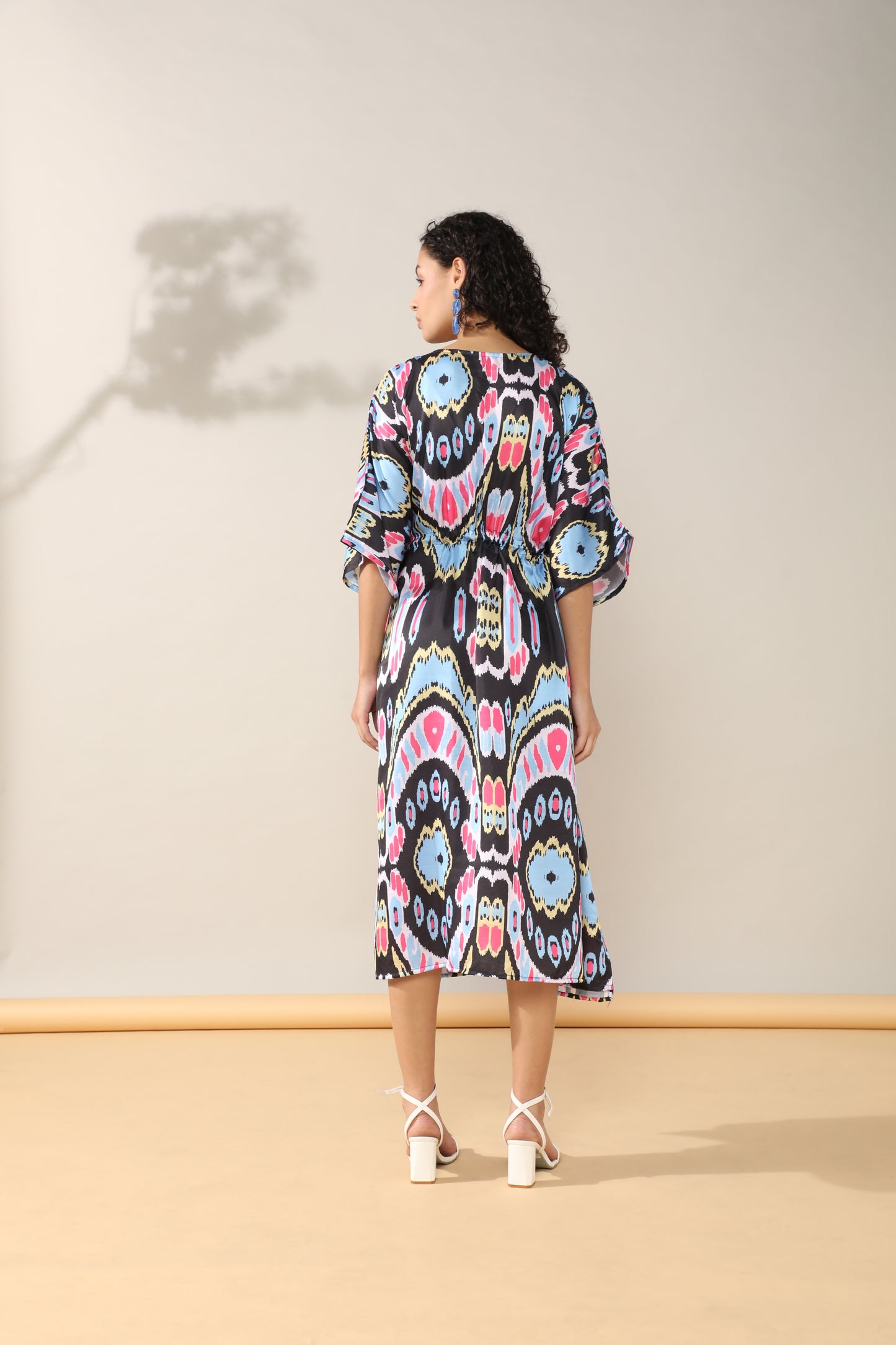 Ikkat Blue Satin linen Kaftan Dress