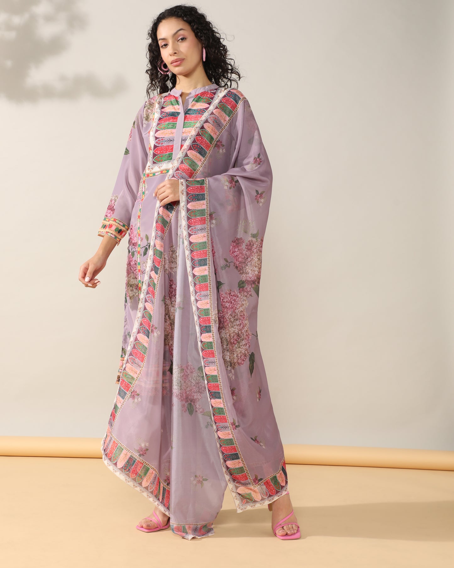 Elegance in Mauve Print Suit Set with Dupatta