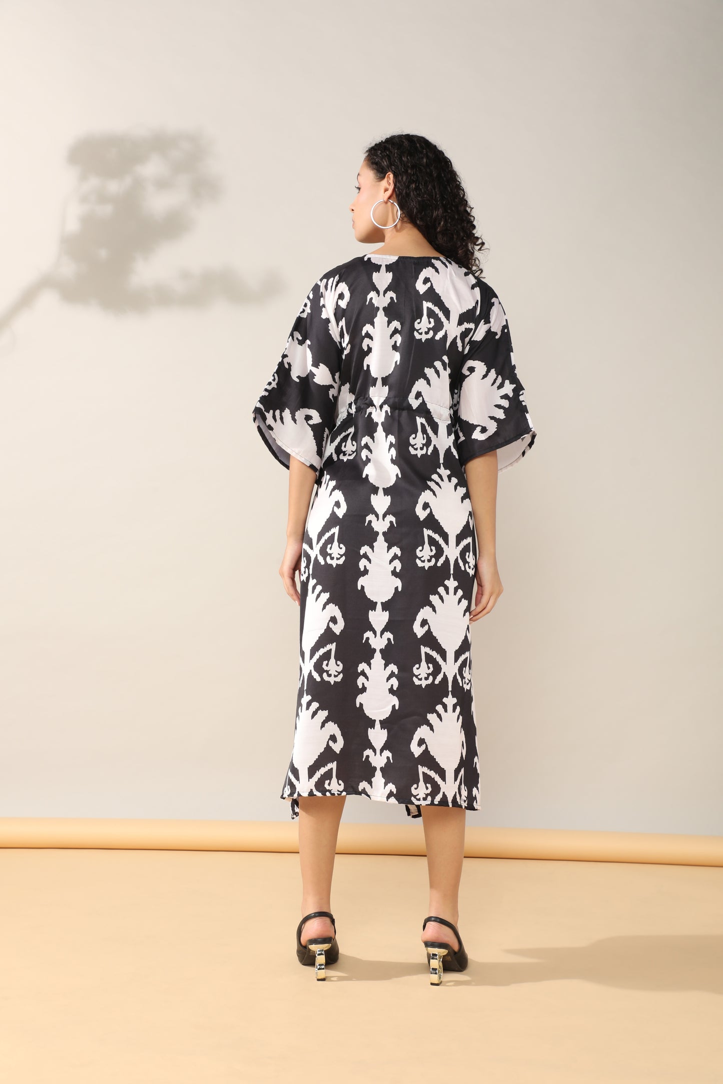 Ikkat Black Satin linen Kaftan Dress