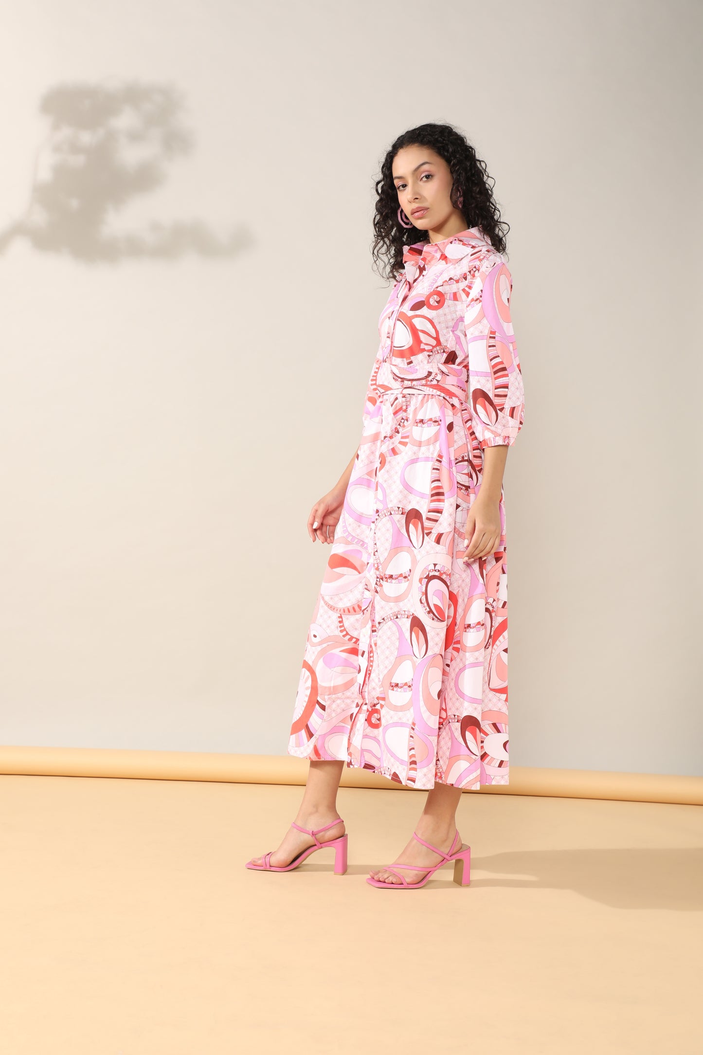 Peach hues Long Dress with belt