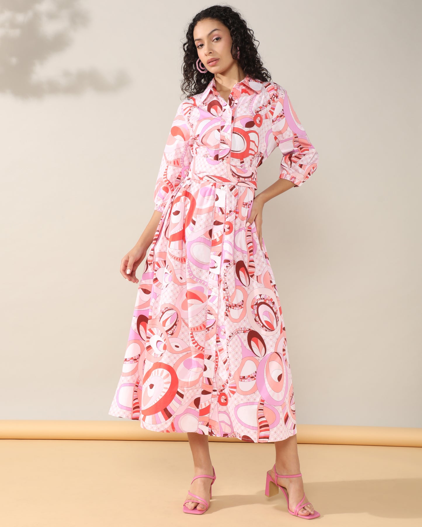 Peach hues Long Dress with belt