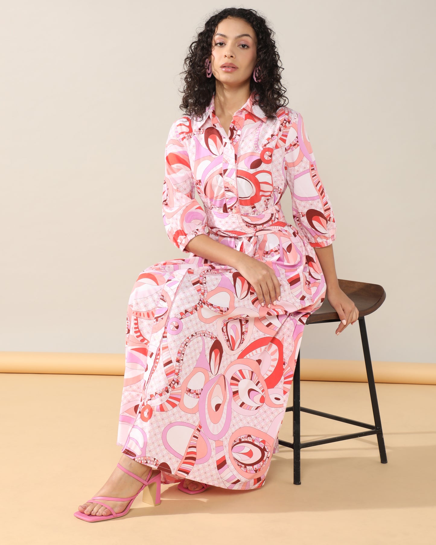 Peach hues Long Dress with belt