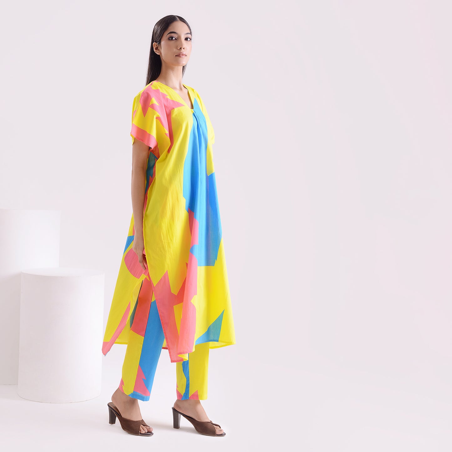 Lime pinky blue poplin Kaftan style suit set of 2