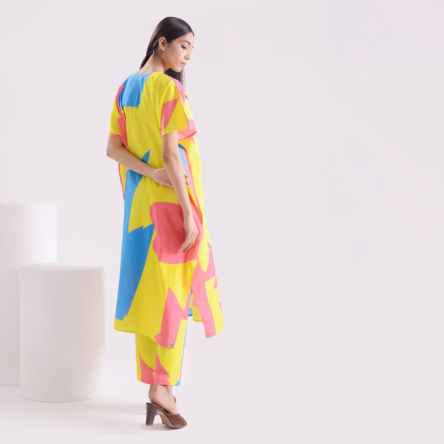 Lime pinky blue poplin Kaftan style suit set of 2