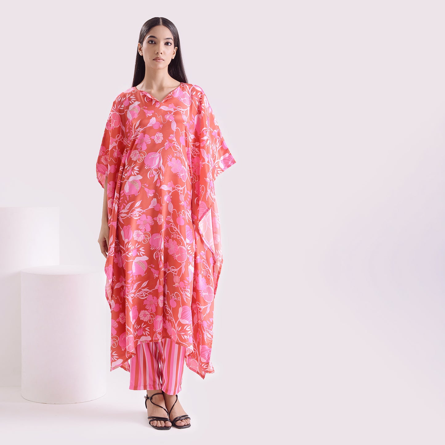Majestic pink silk kaftan style suit set of 2