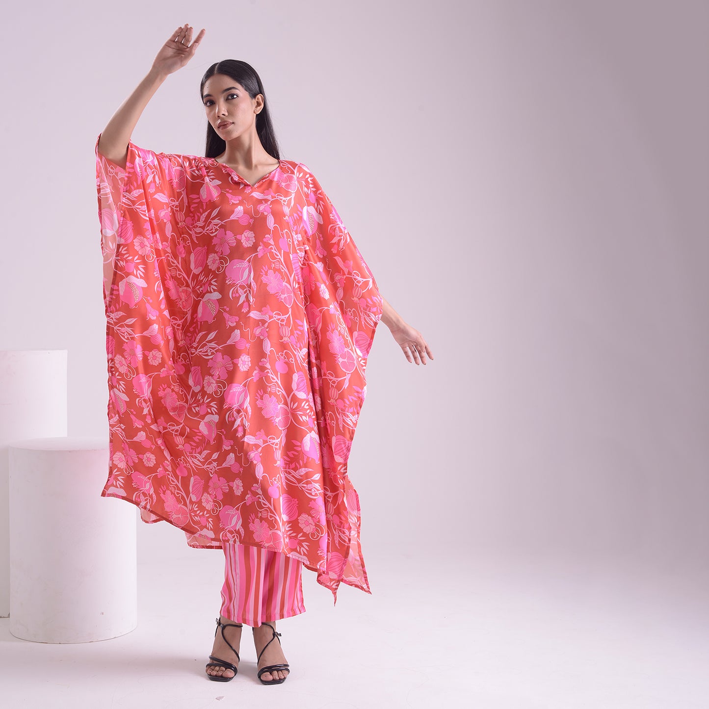 Majestic pink silk kaftan style suit set of 2