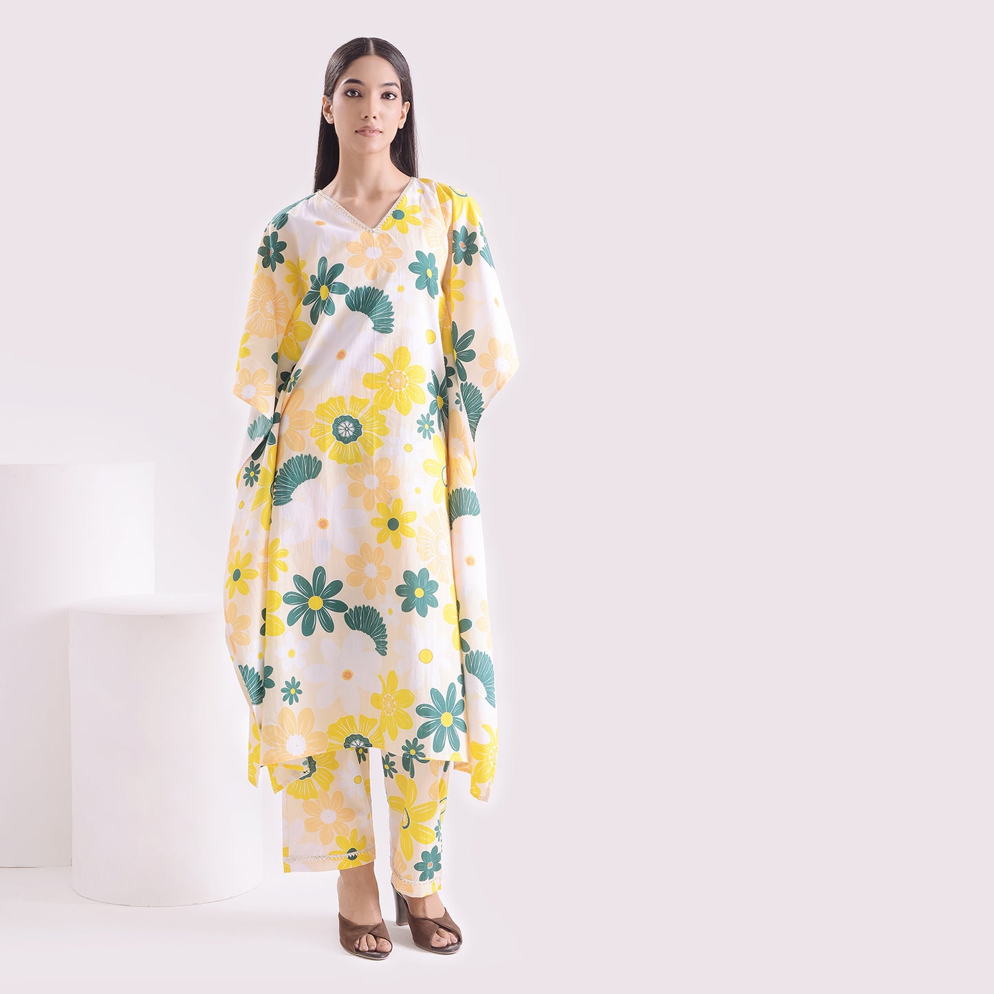 Breezy waves poplin pure kaftan style suit set of 2