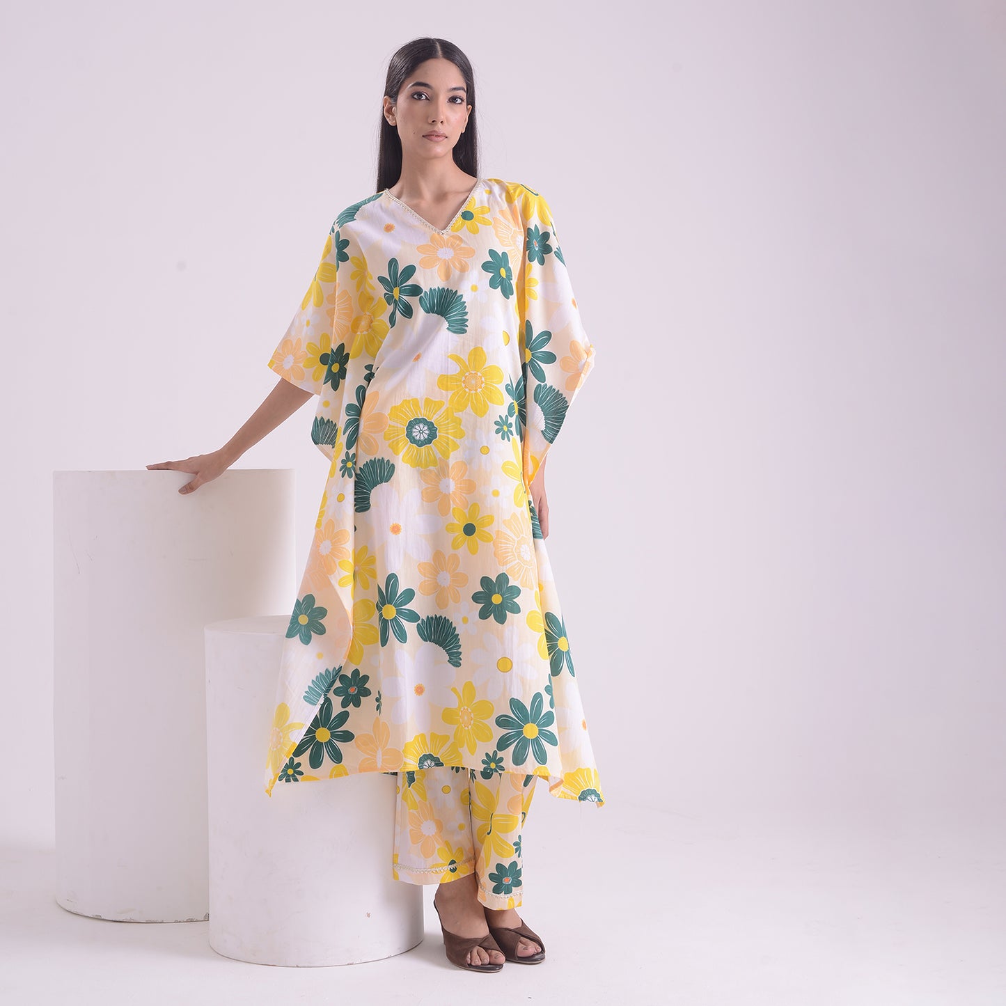 Breezy waves poplin pure kaftan style suit set of 2