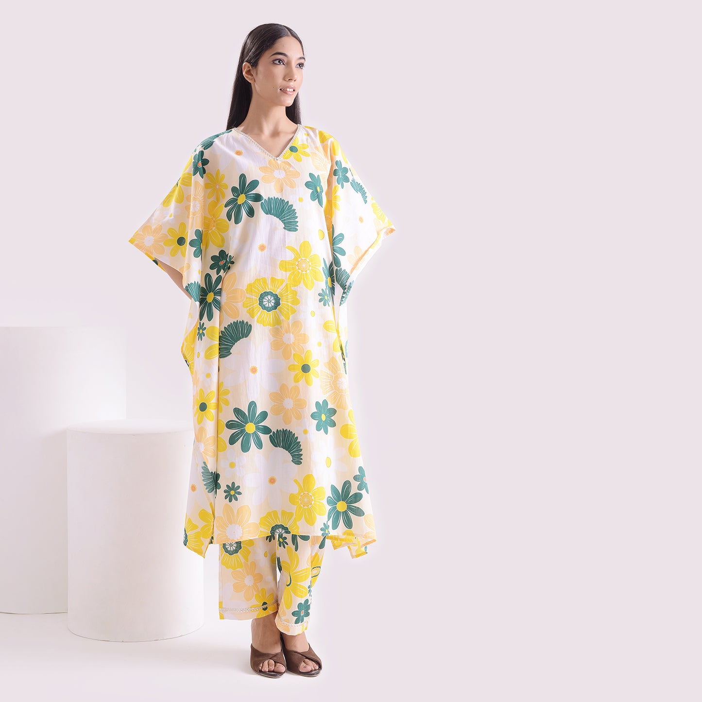 Breezy waves poplin pure kaftan style suit set of 2