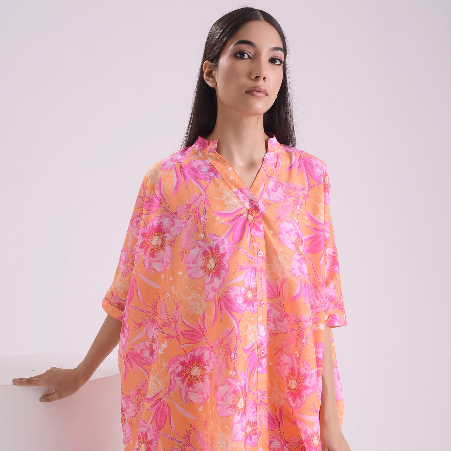 Dusky printed poplin kaftan style Coord set of 2
