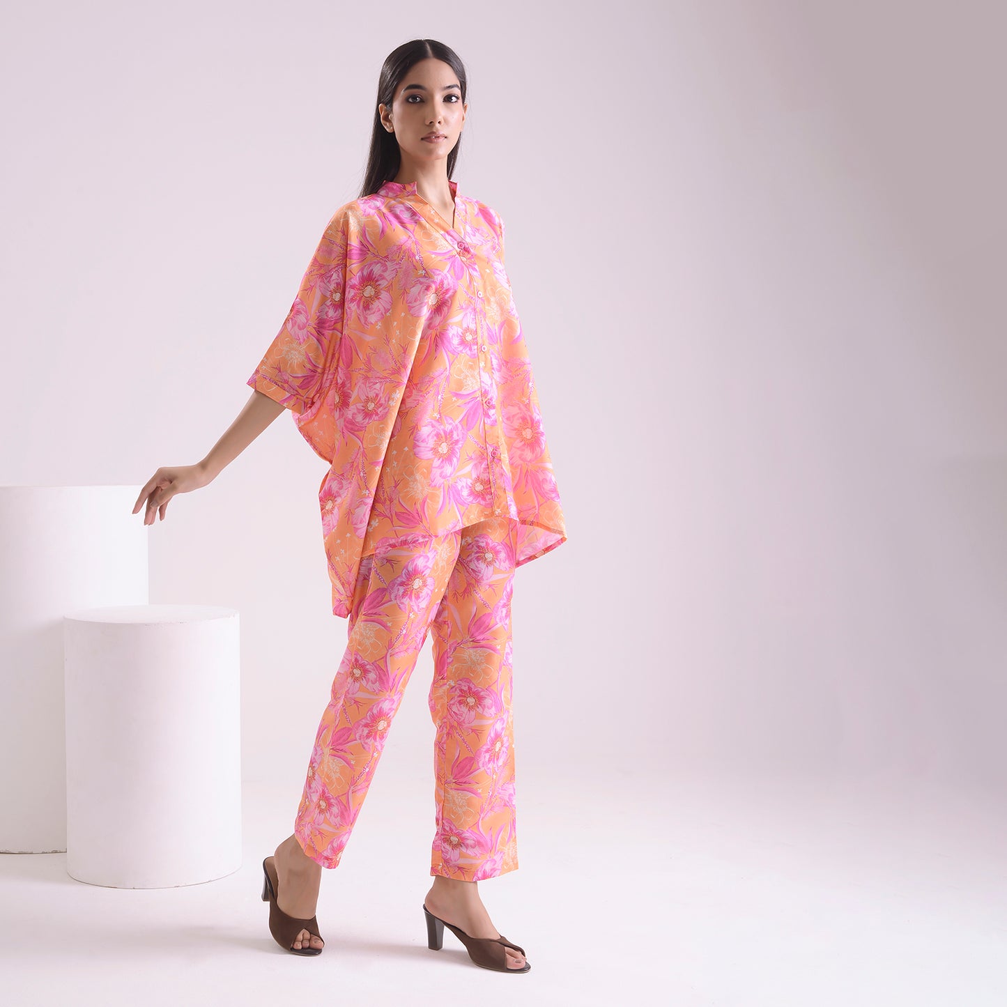 Dusky printed poplin kaftan style Coord set of 2