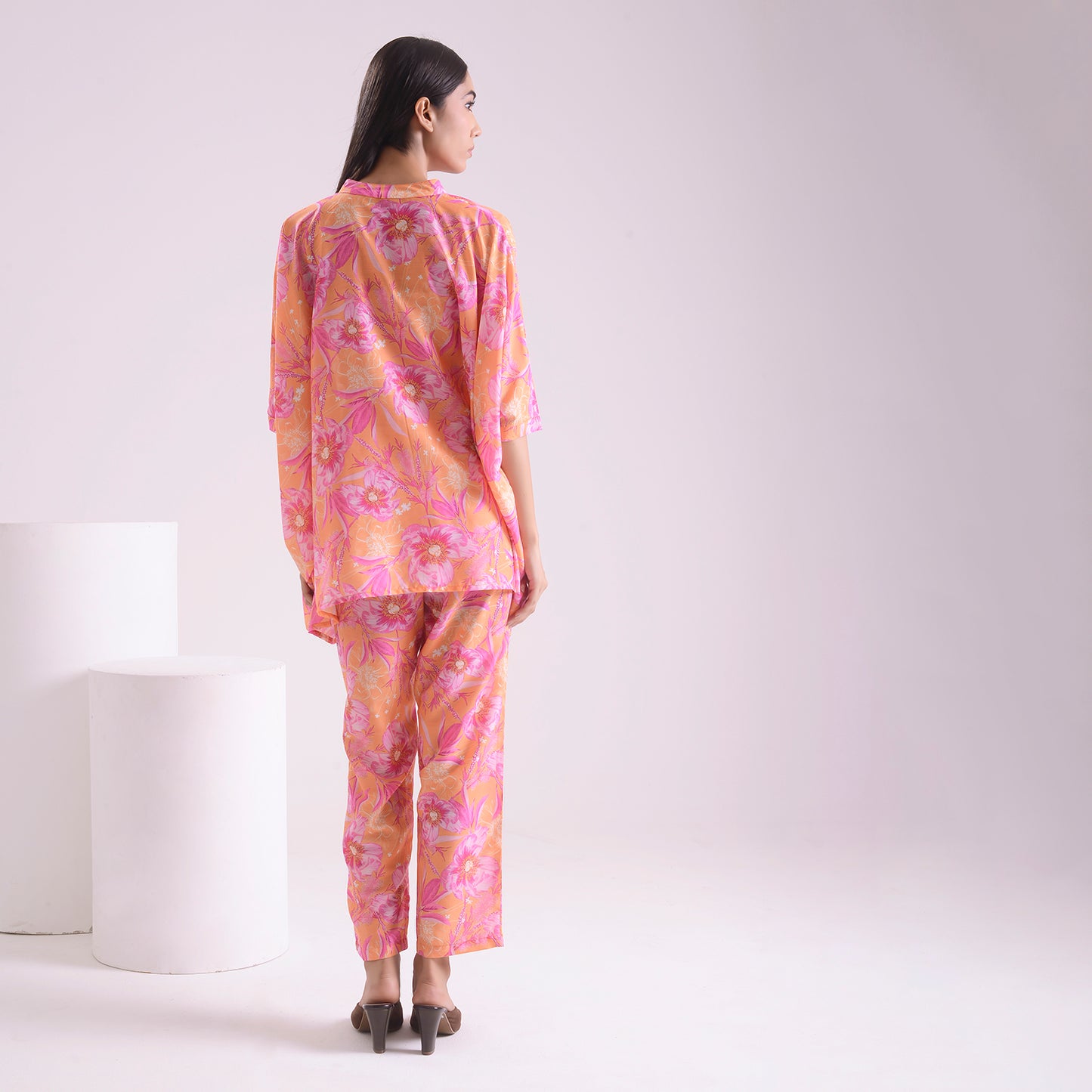 Dusky printed poplin kaftan style Coord set of 2