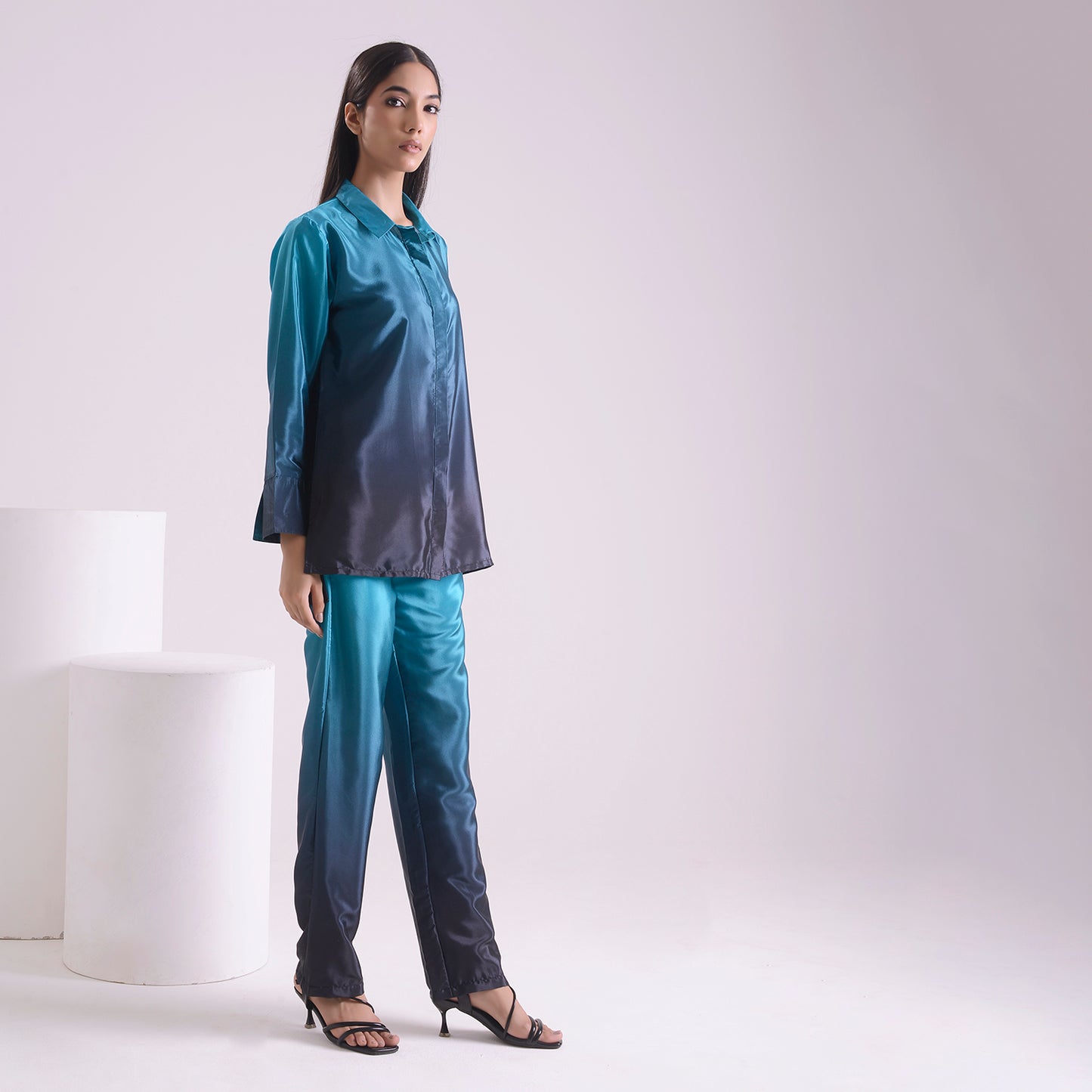 Dark ocean blue ombre Silk Coord set of 2