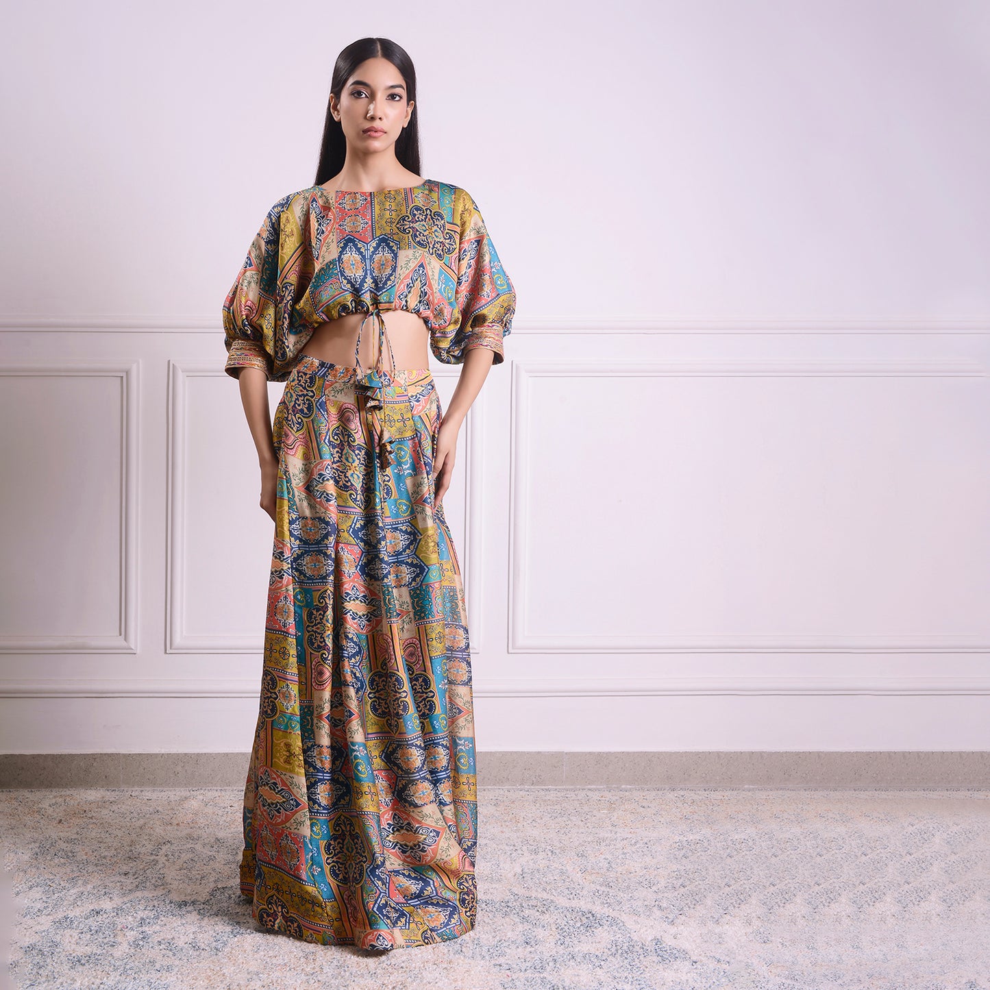HOK ENSEMBLE-Royal goergette satin skirt with kaftan style top