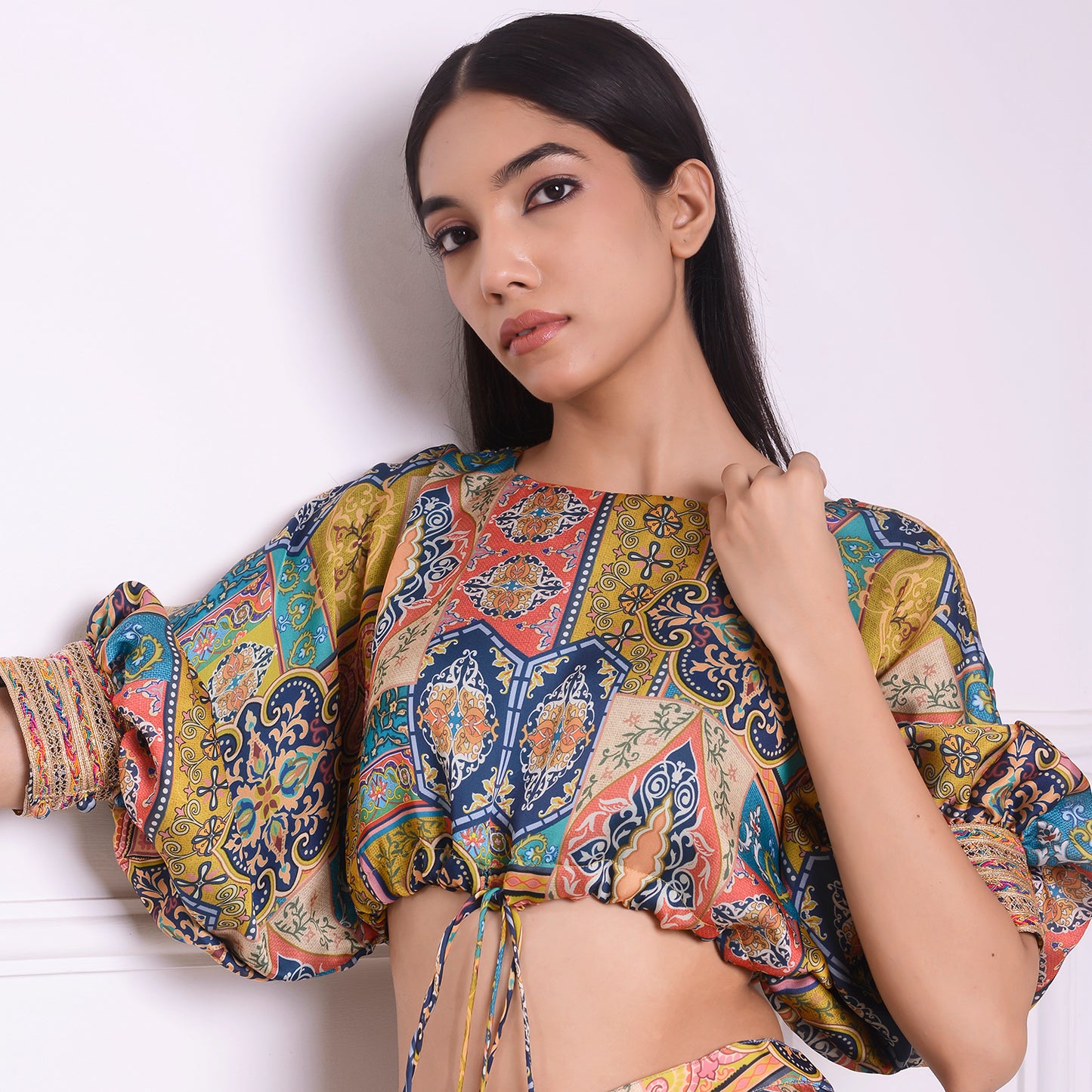 HOK ENSEMBLE-Royal goergette satin skirt with kaftan style top