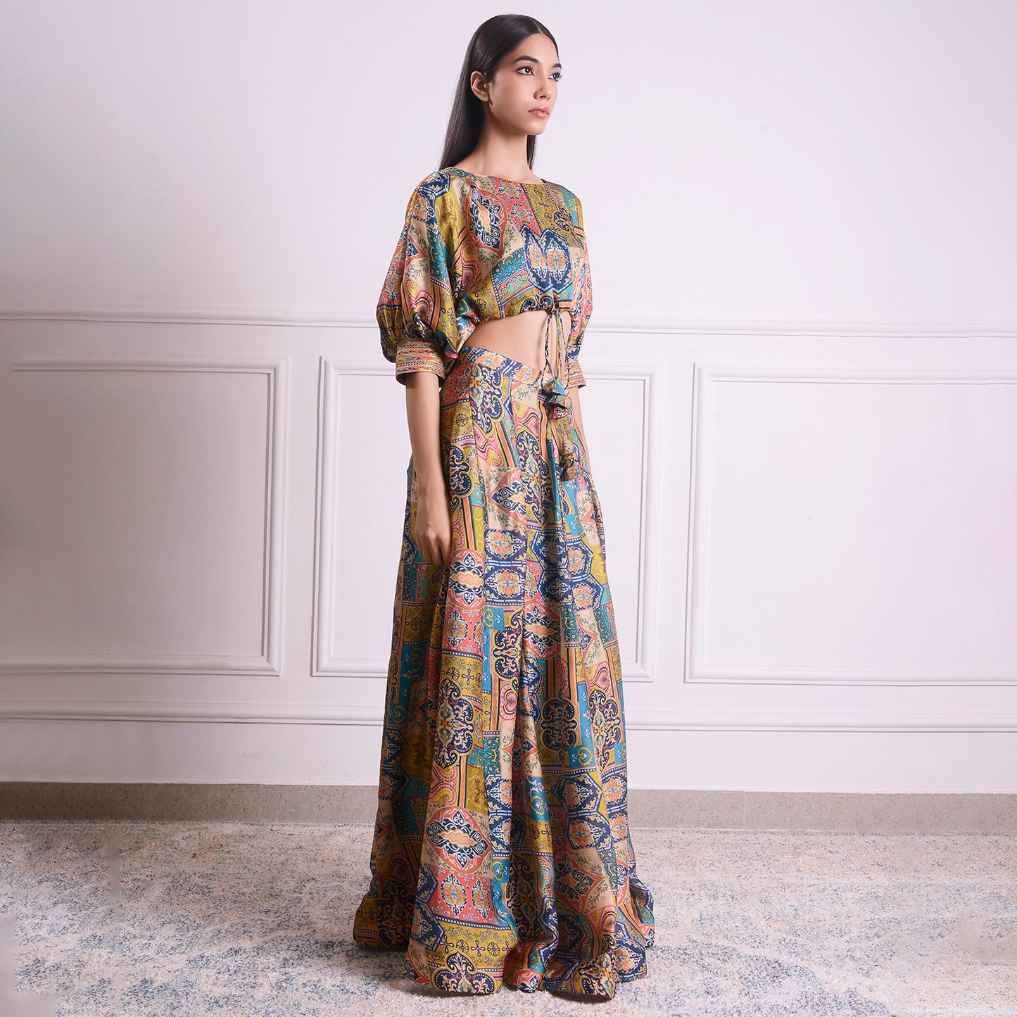 HOK ENSEMBLE-Royal goergette satin skirt with kaftan style top