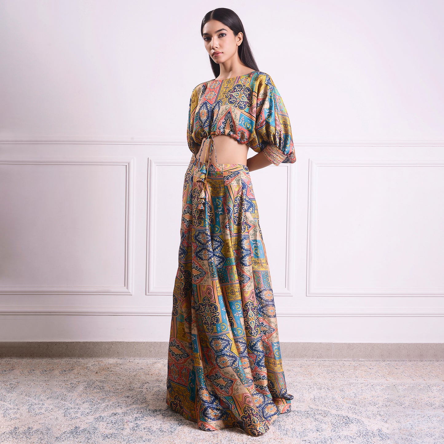 HOK ENSEMBLE-Royal goergette satin skirt with kaftan style top