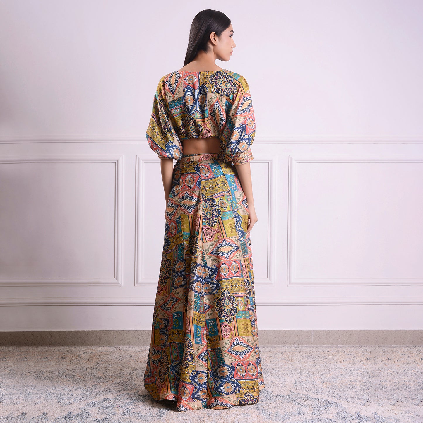 HOK ENSEMBLE-Royal goergette satin skirt with kaftan style top