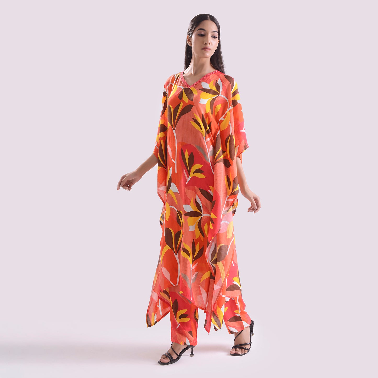 Elegant Muslin printed kaftan style suit set of 2