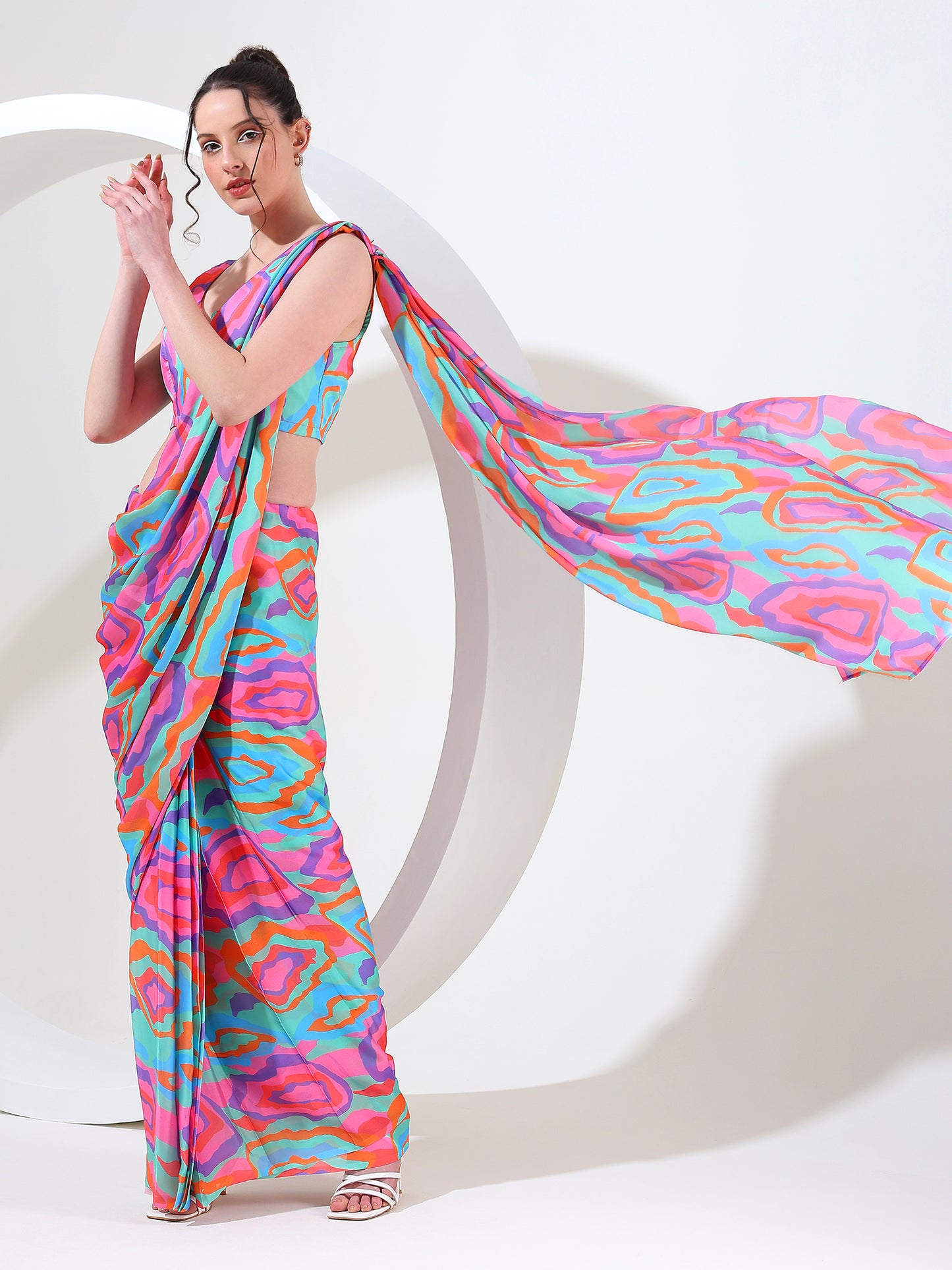 Divine drape Goergette satin stitched saree